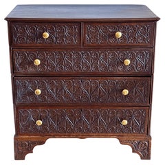 English Carved Oak Chest of Drawers, Georgian