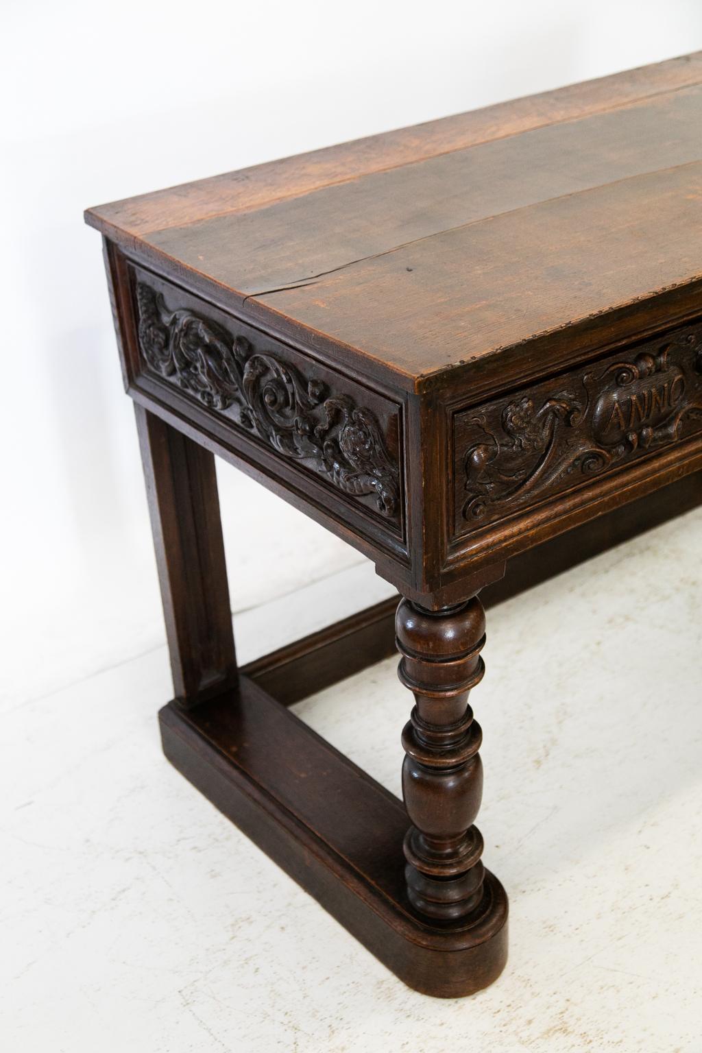 Hand-Carved English Carved Oak Console Table