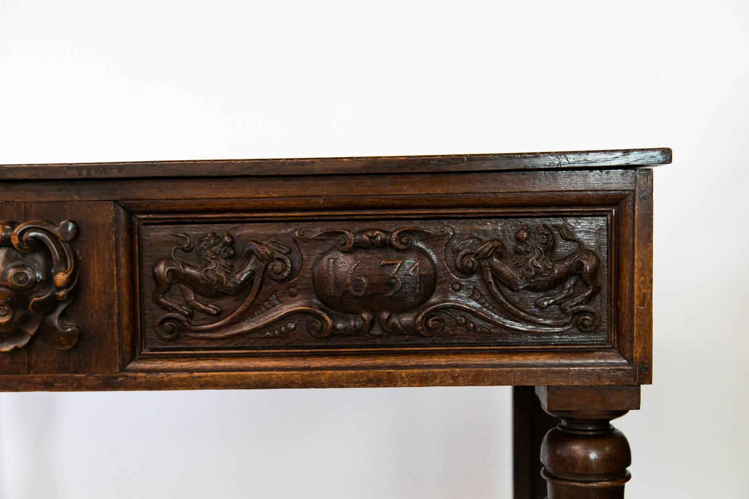 English Carved Oak Console Table In Good Condition In Wilson, NC