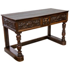 Antique English Carved Oak Console Table