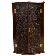 Used English Carved Oak Corner Cupboard