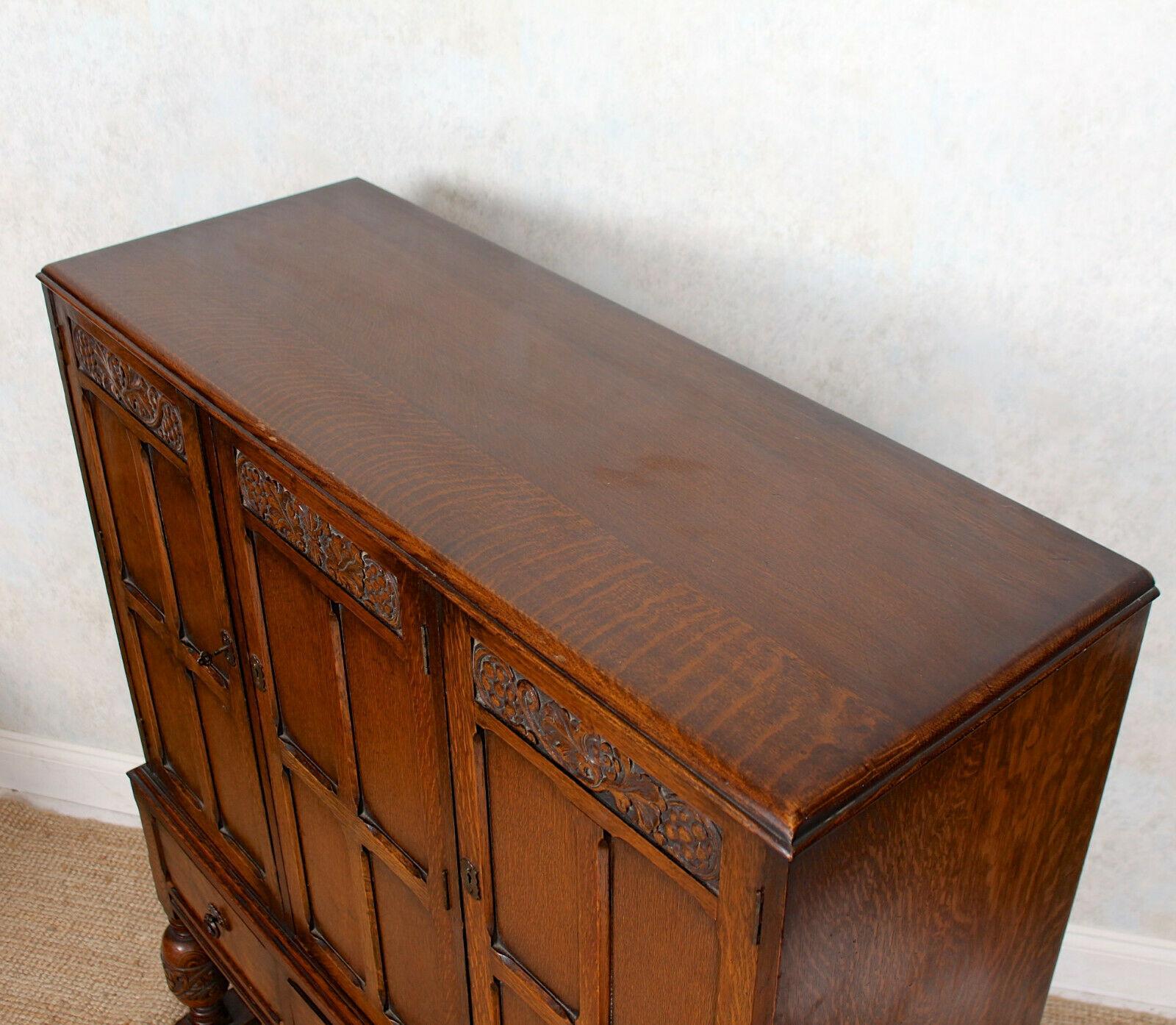 English Carved Oak Cupboard Sideboard Credenza Cabinet For Sale 6