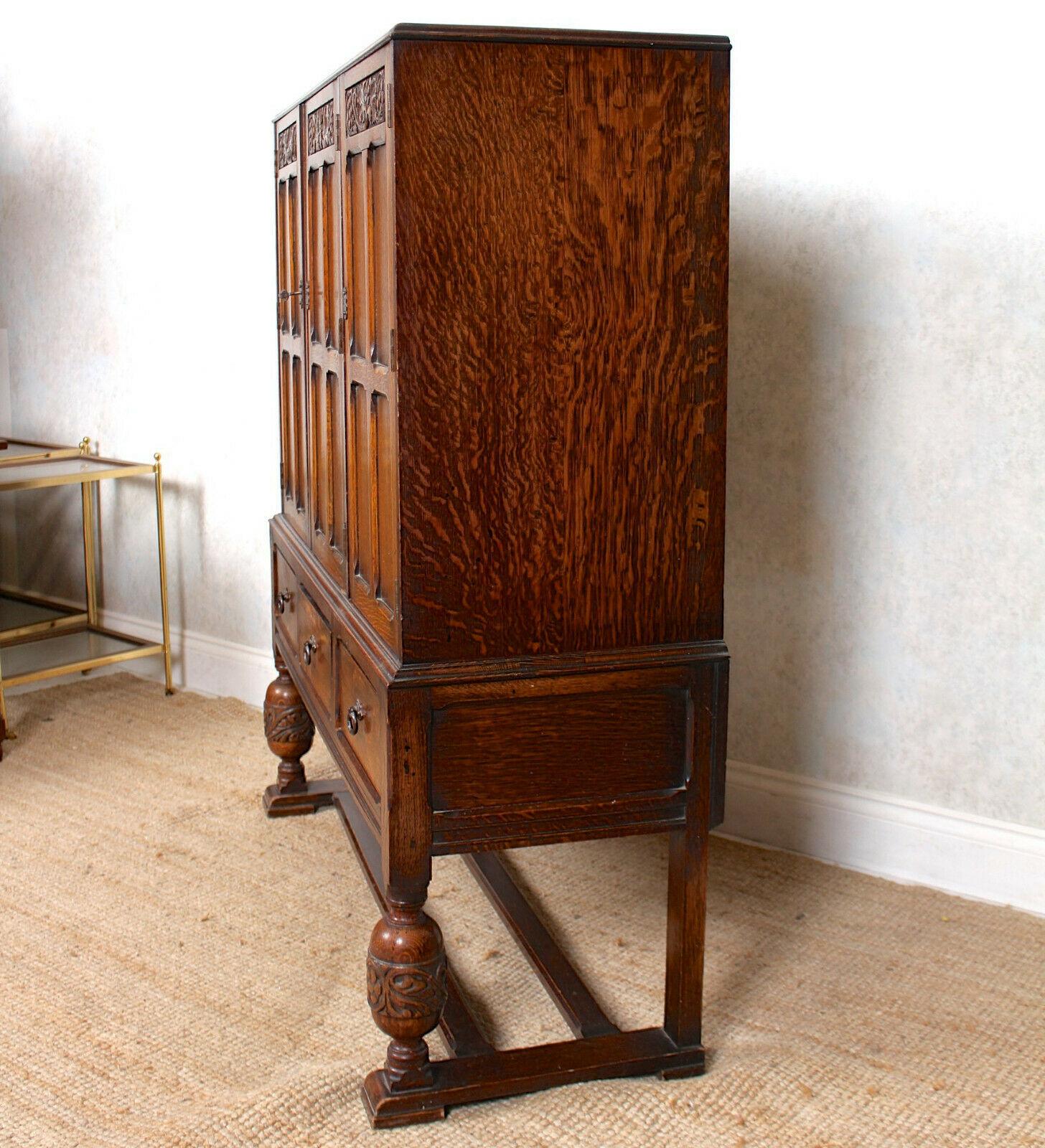 English Carved Oak Cupboard Sideboard Credenza Cabinet For Sale 7