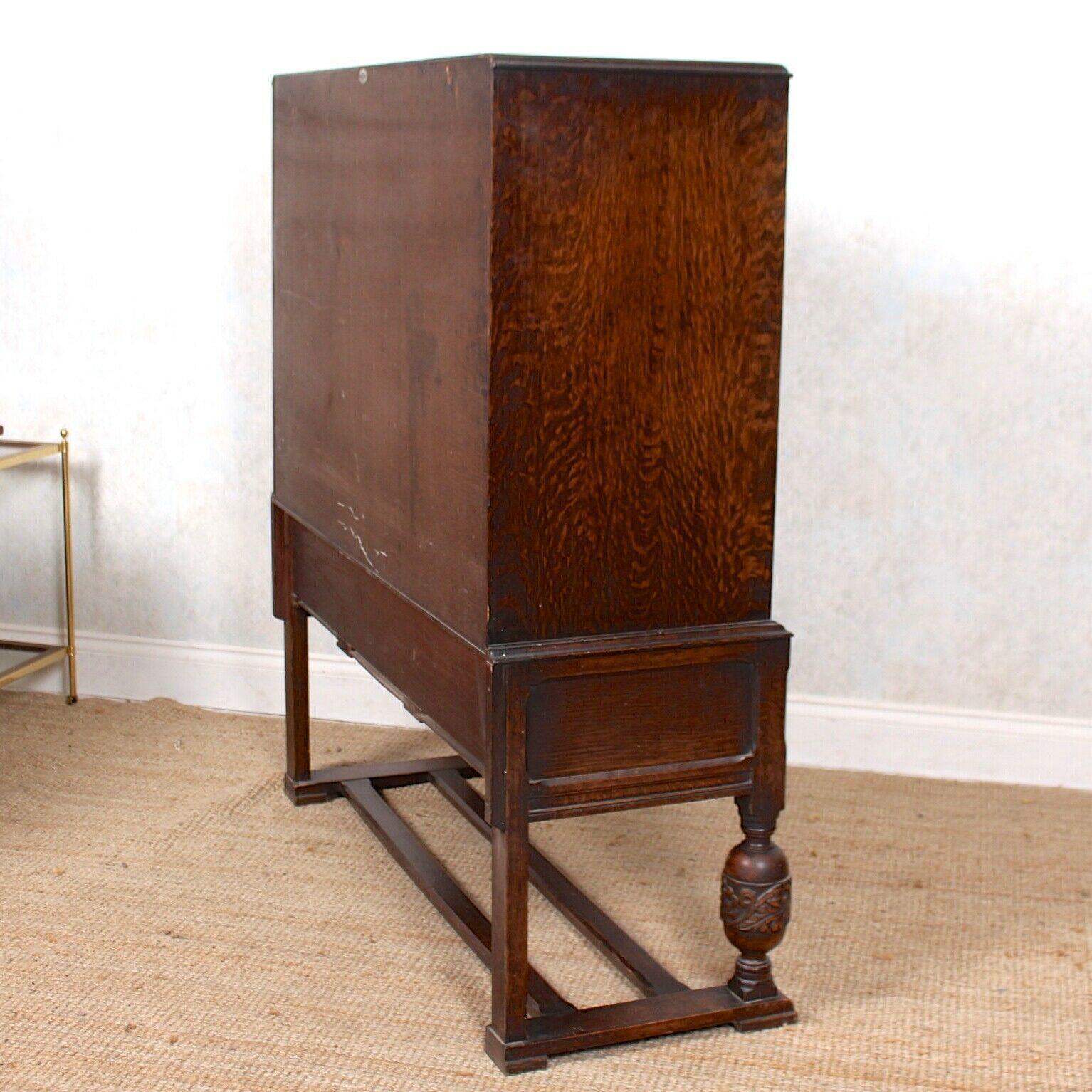 English Carved Oak Cupboard Sideboard Credenza Cabinet For Sale 8