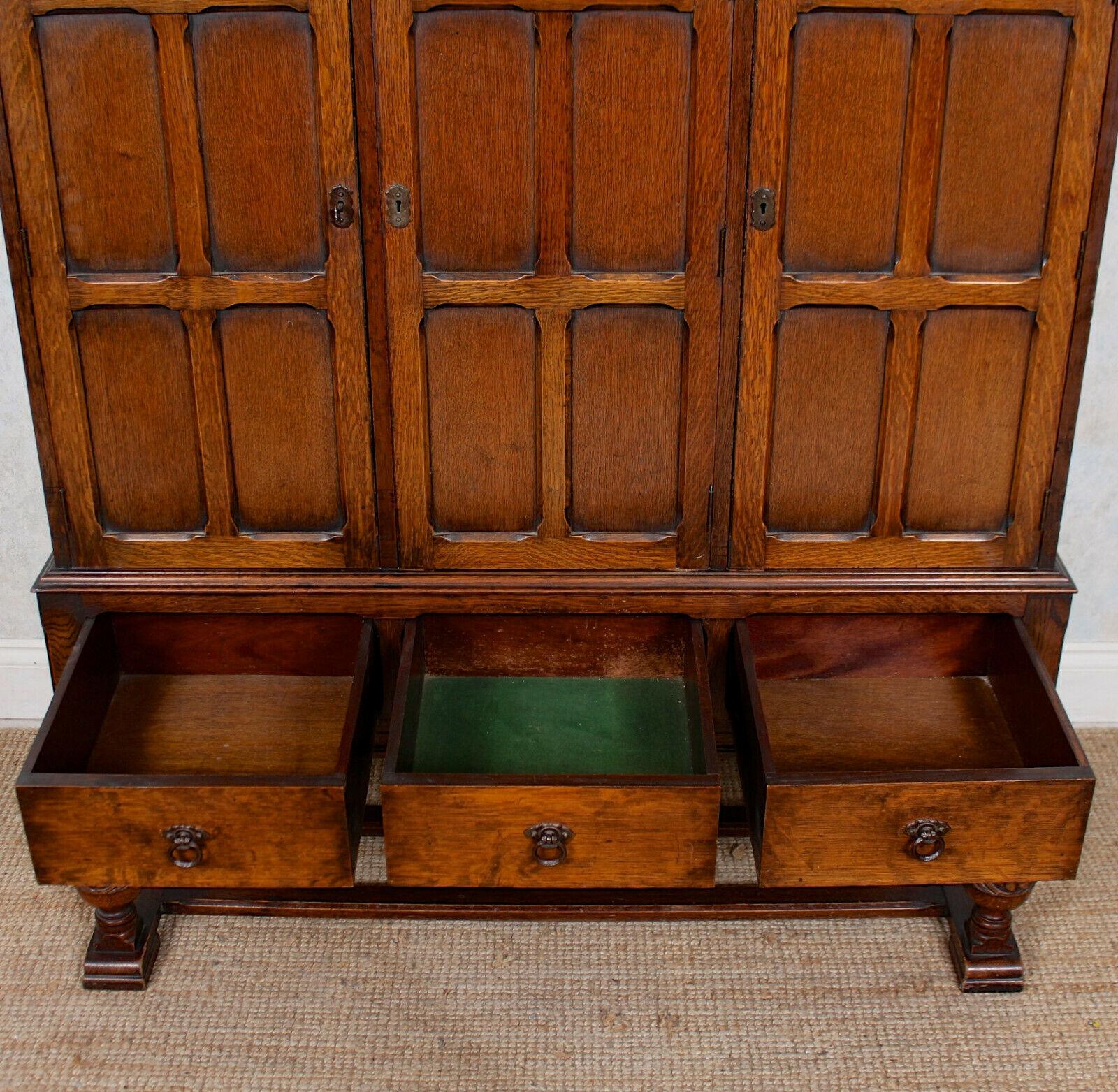 English Carved Oak Cupboard Sideboard Credenza Cabinet For Sale 2