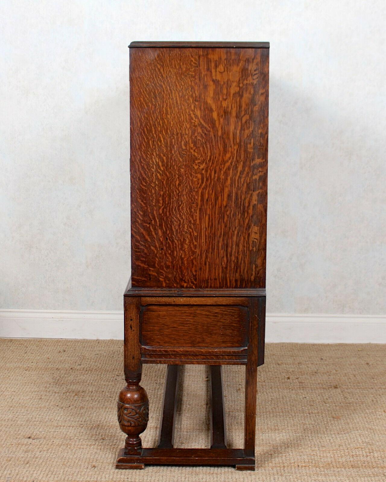 English Carved Oak Cupboard Sideboard Credenza Cabinet For Sale 5