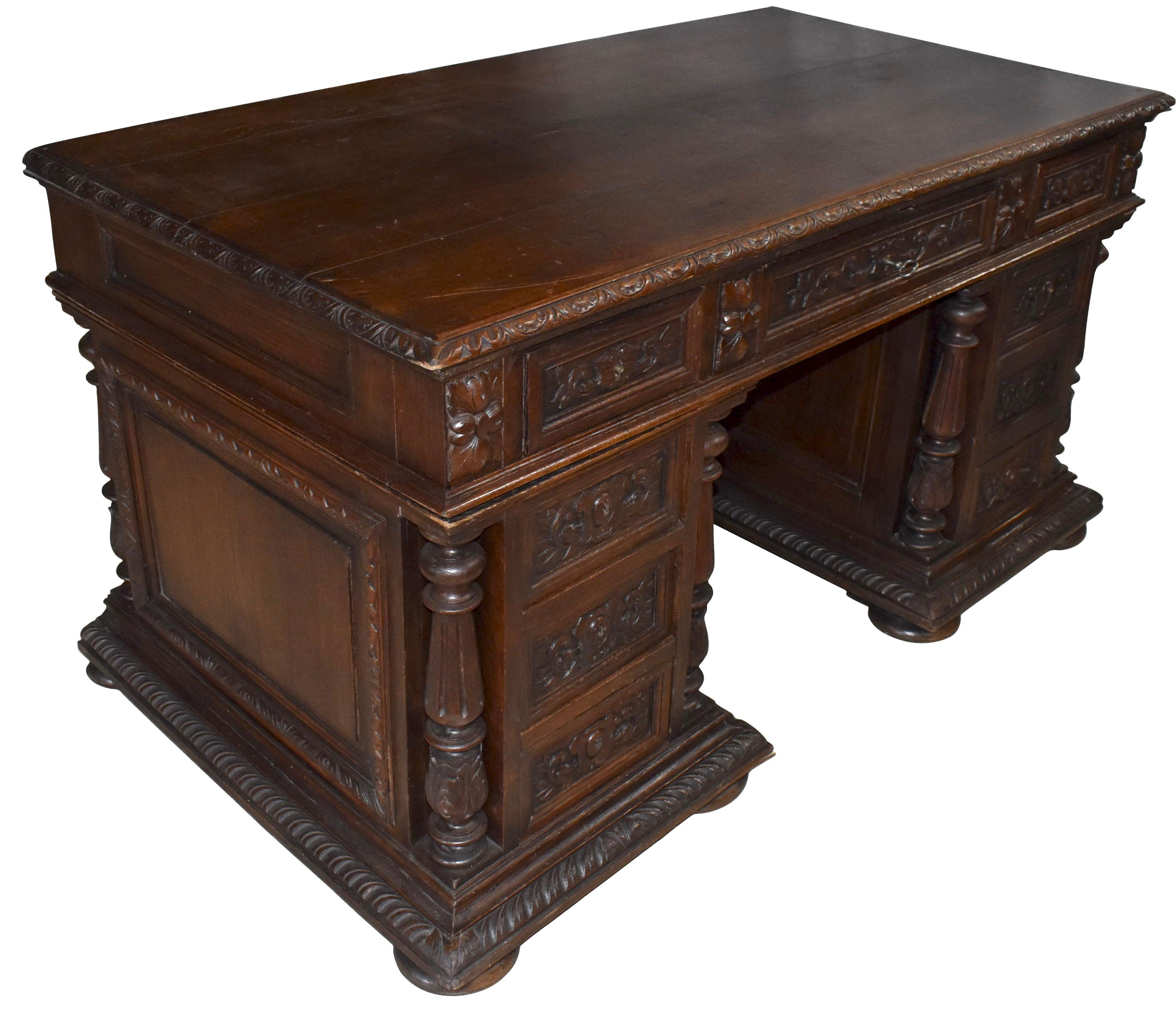 Jacobean English Carved Oak Desk, circa 1890