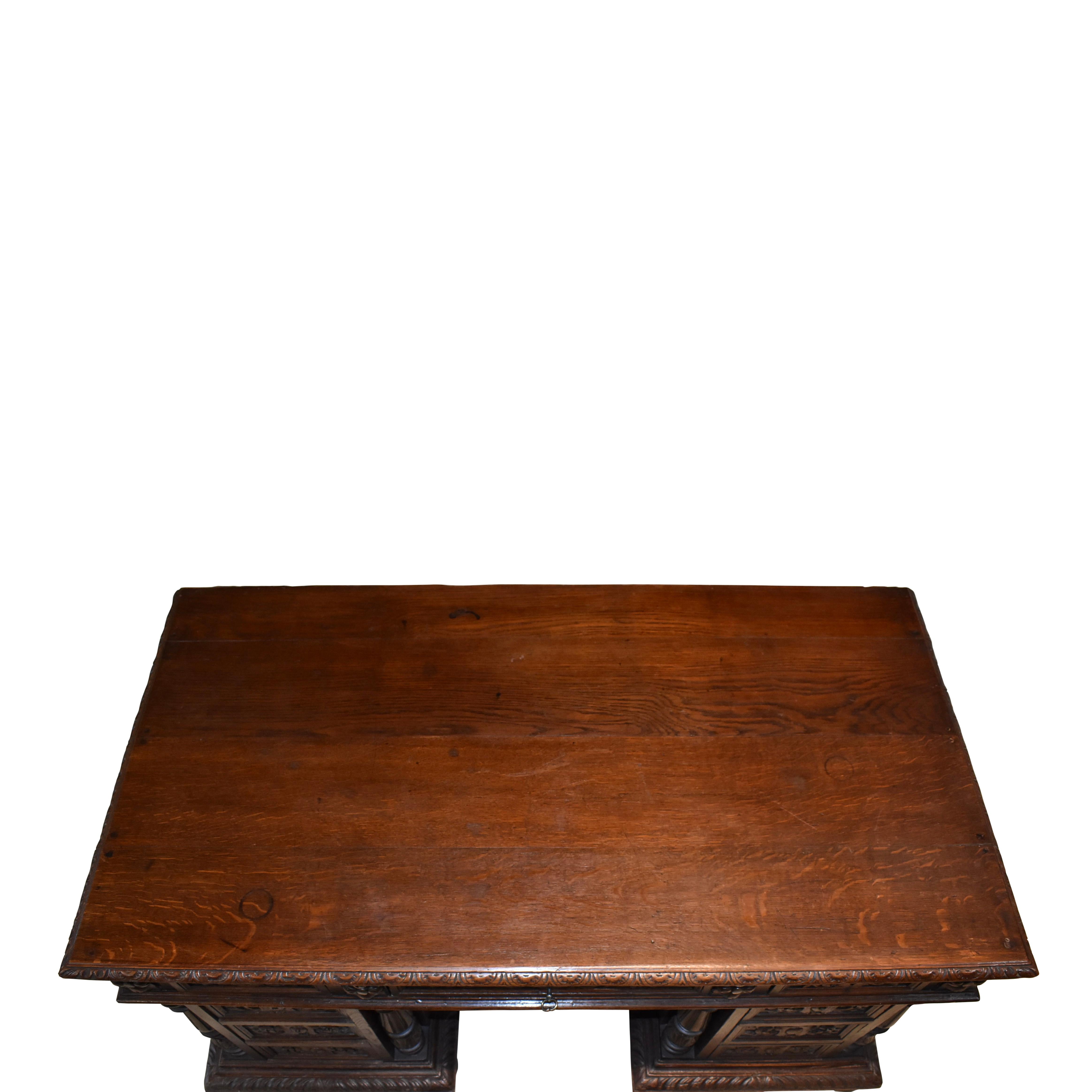 19th Century English Carved Oak Desk, circa 1890