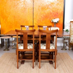 English Carved Oak Dining Table and 4 Chairs Country Arts & Crafts
