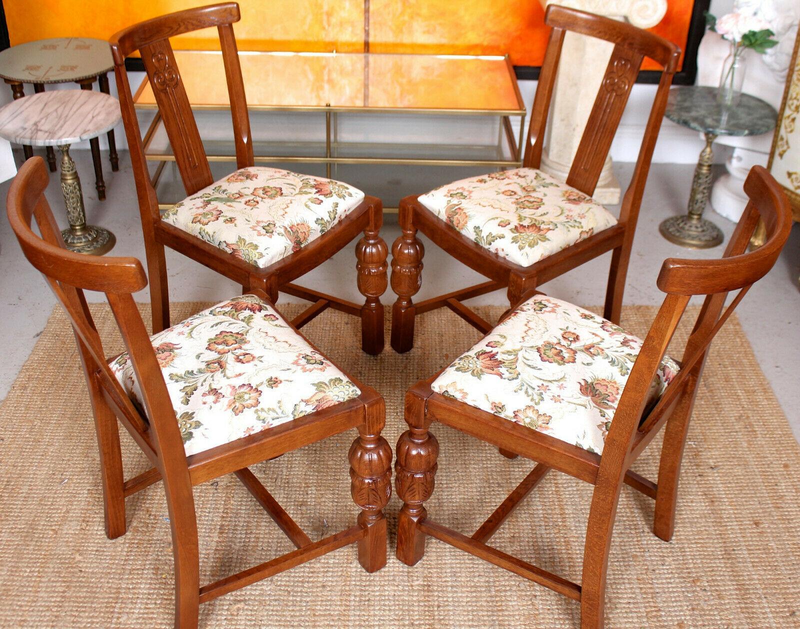 English Carved Oak Dining Table and 4 Chairs Country Arts & Crafts For Sale 5