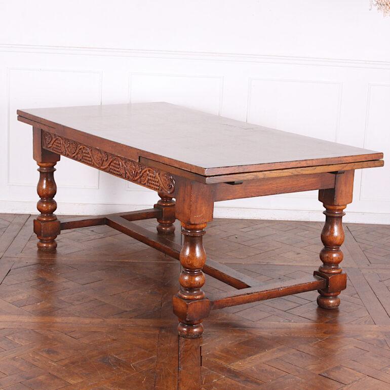 English Carved Oak Extending Trestle Table 2