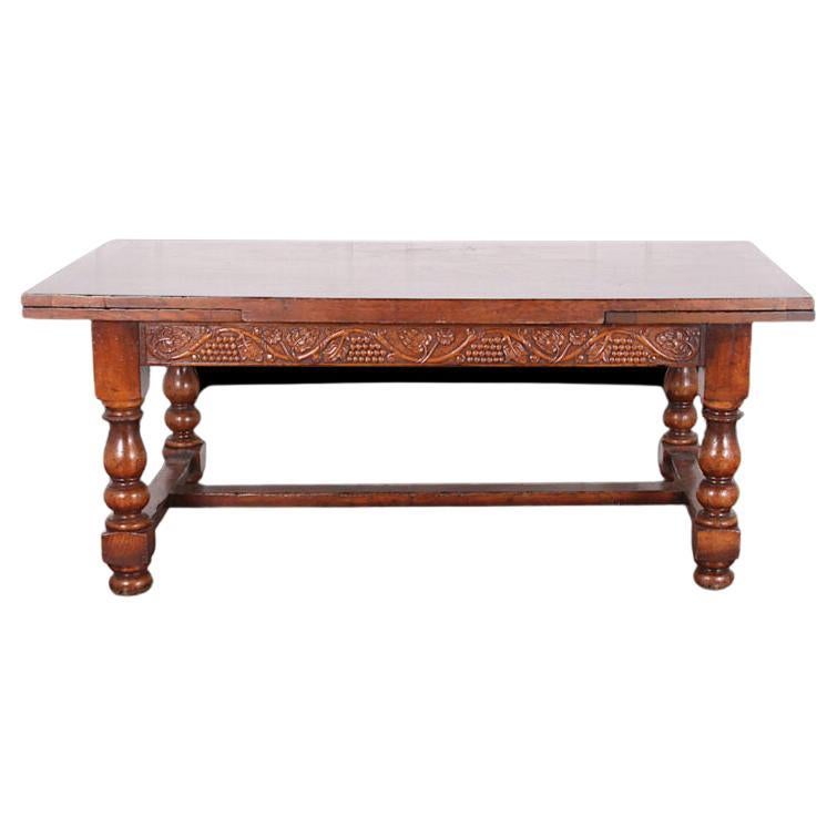 English Carved Oak Extending Trestle Table