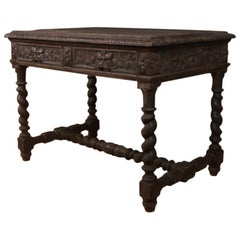 Antique English Carved Oak Lamp Table