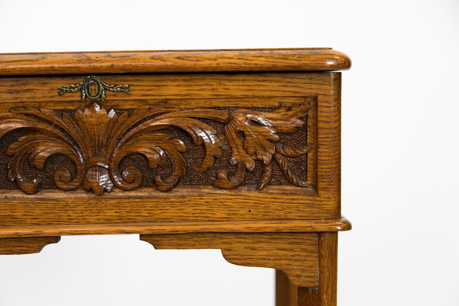 Hand-Carved English Carved Oak Lift Top Side Table For Sale