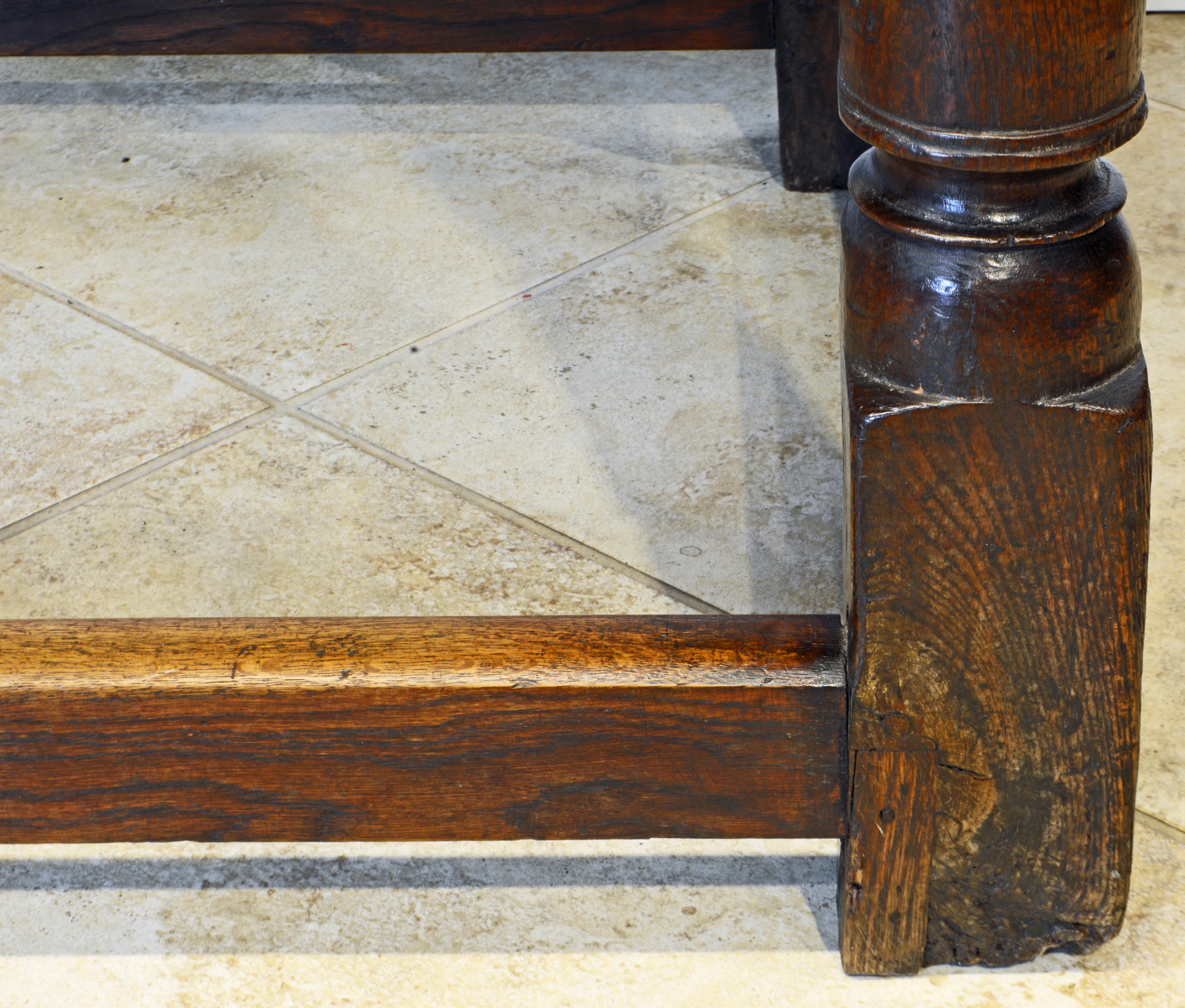 English Carved Oak Refectory Table on Baluster Legs and Stretcher Base 5