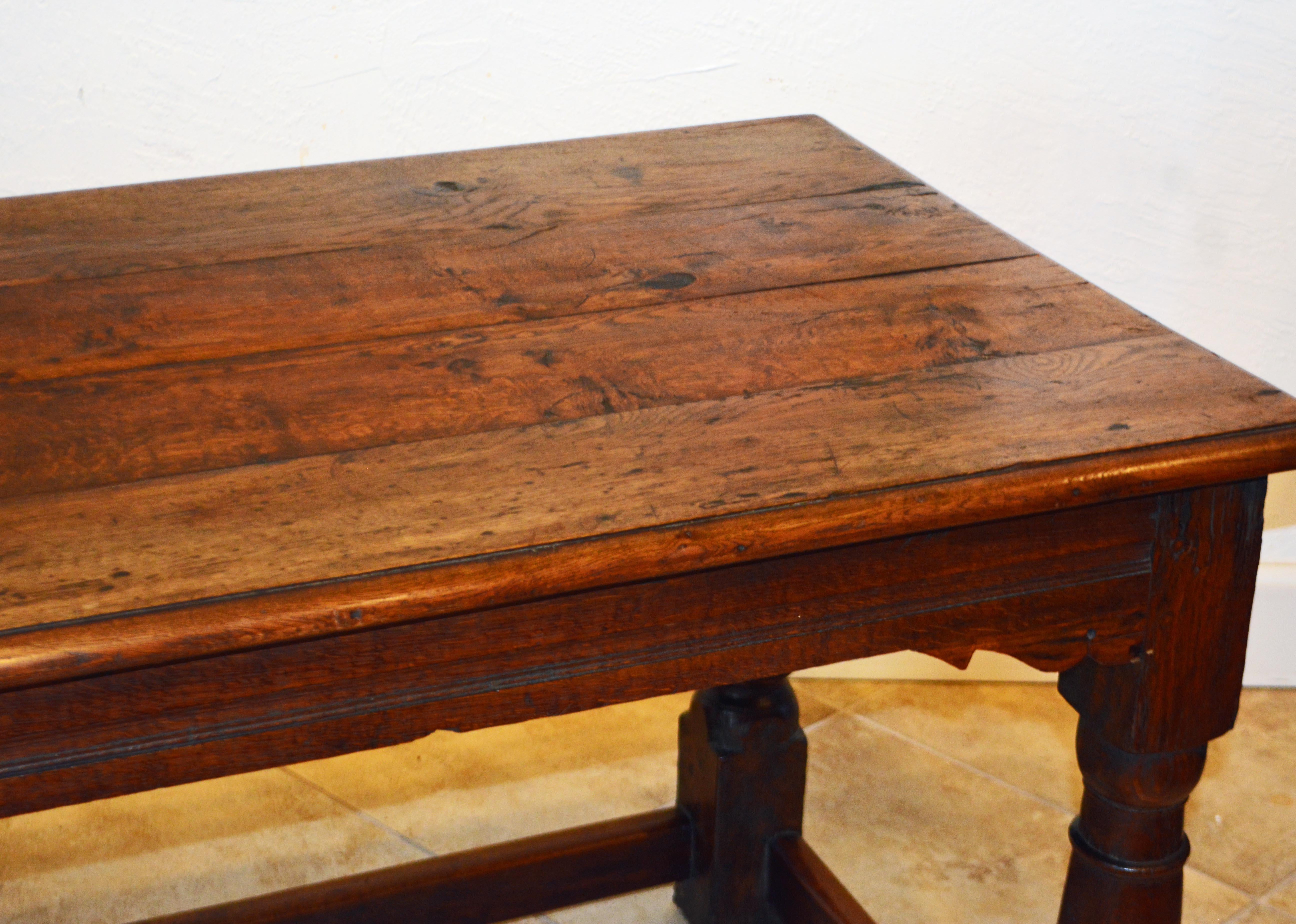 English Carved Oak Refectory Table on Baluster Legs and Stretcher Base 8