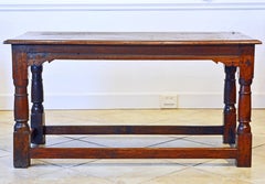 English Carved Oak Refectory Table on Baluster Legs and Stretcher Base
