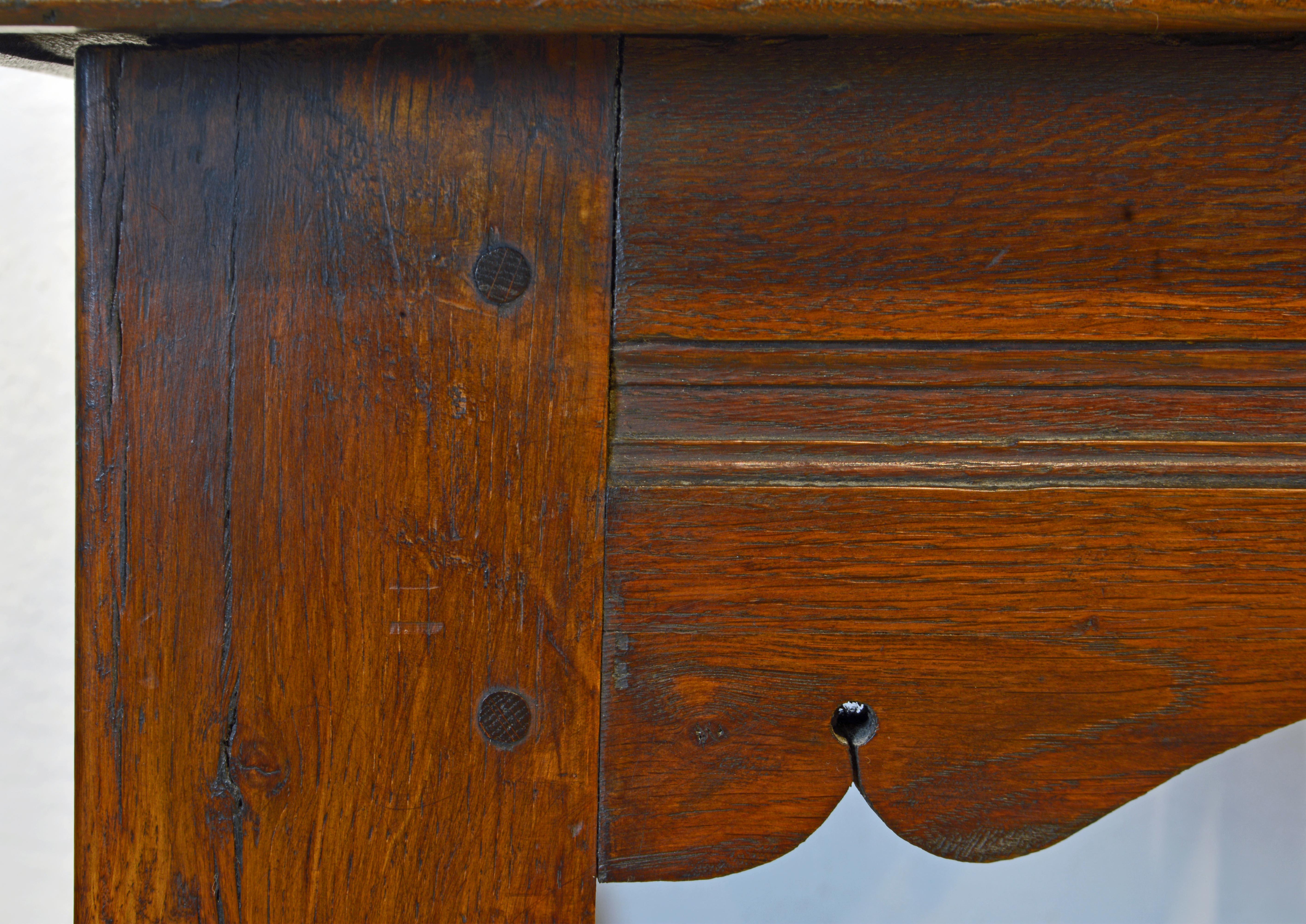 English Carved Oak Refectory Table on Baluster Legs and Stretcher Base 2