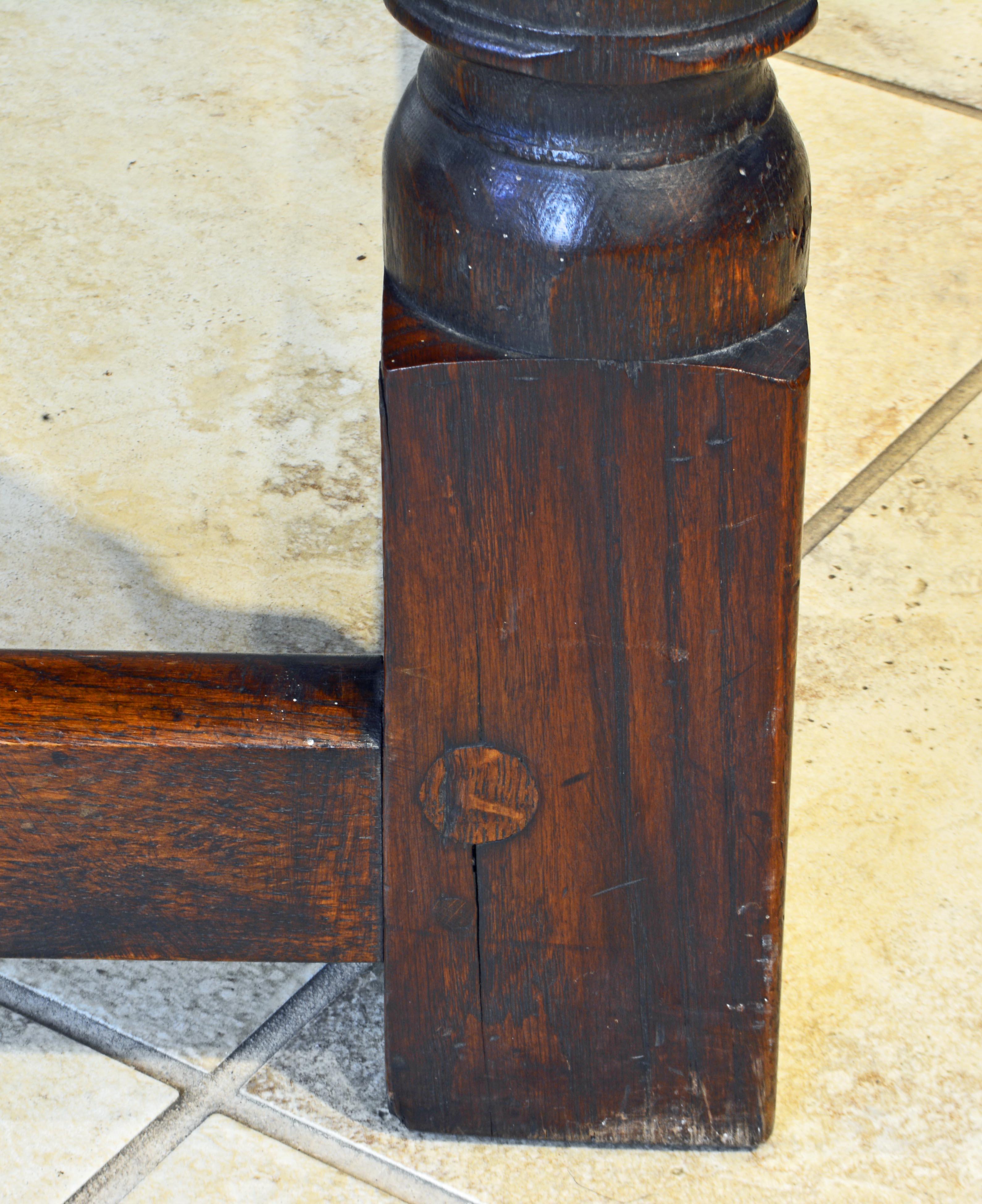 English Carved Oak Refectory Table on Baluster Legs and Stretcher Base 3