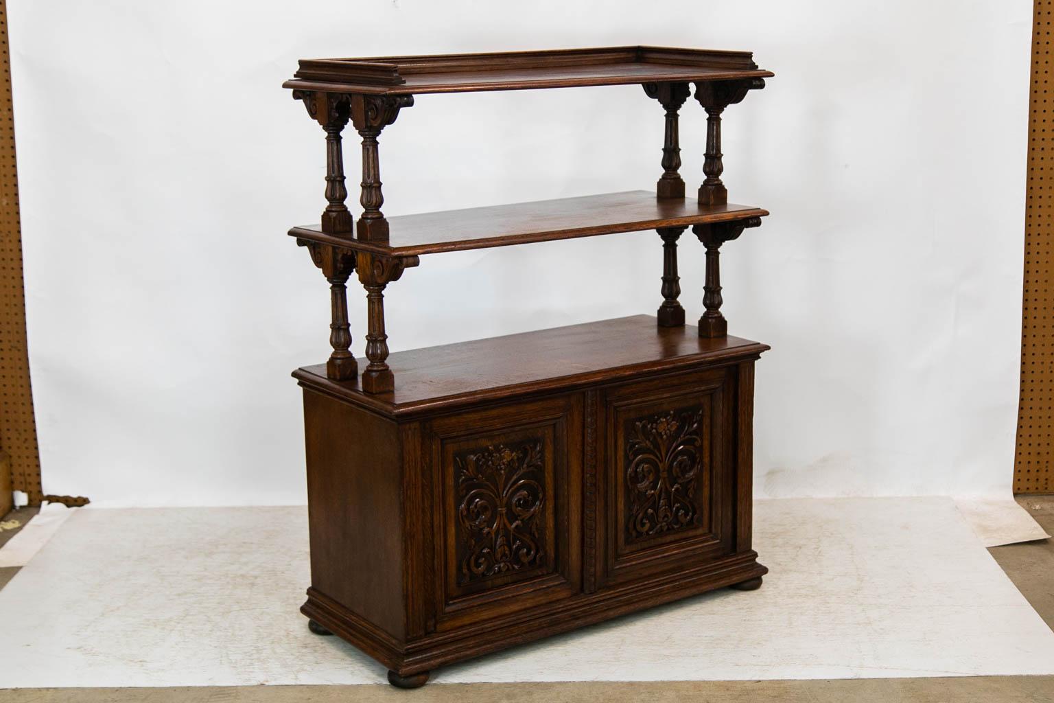 Mid-19th Century English Carved Oak Three Tiered Server  For Sale