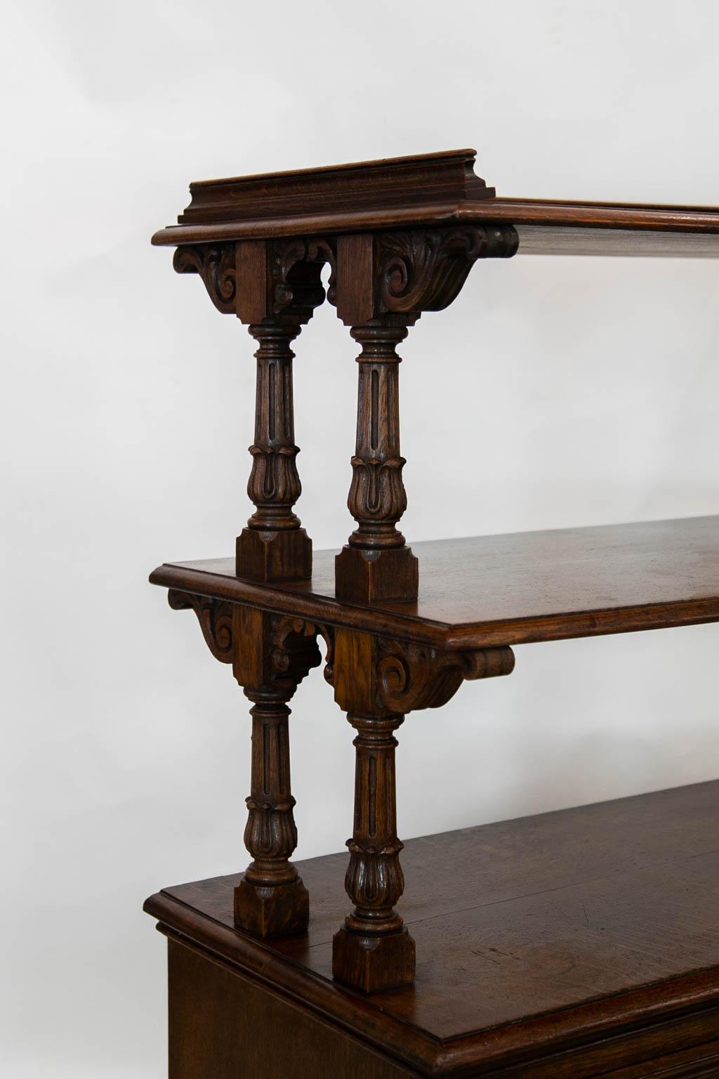 English Carved Oak Three Tiered Server  For Sale 3