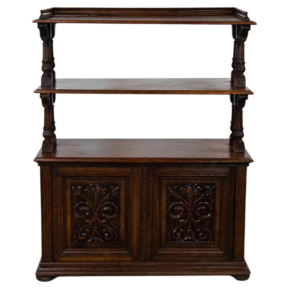English Carved Oak Three Tiered Server  For Sale