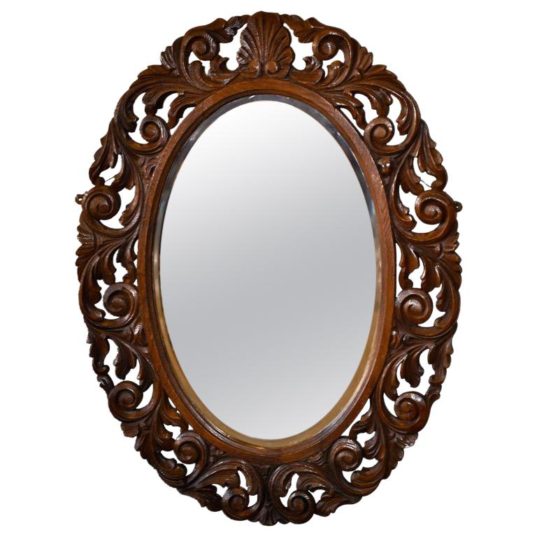 English Carved Oval Wall Mirror For Sale at 1stDibs