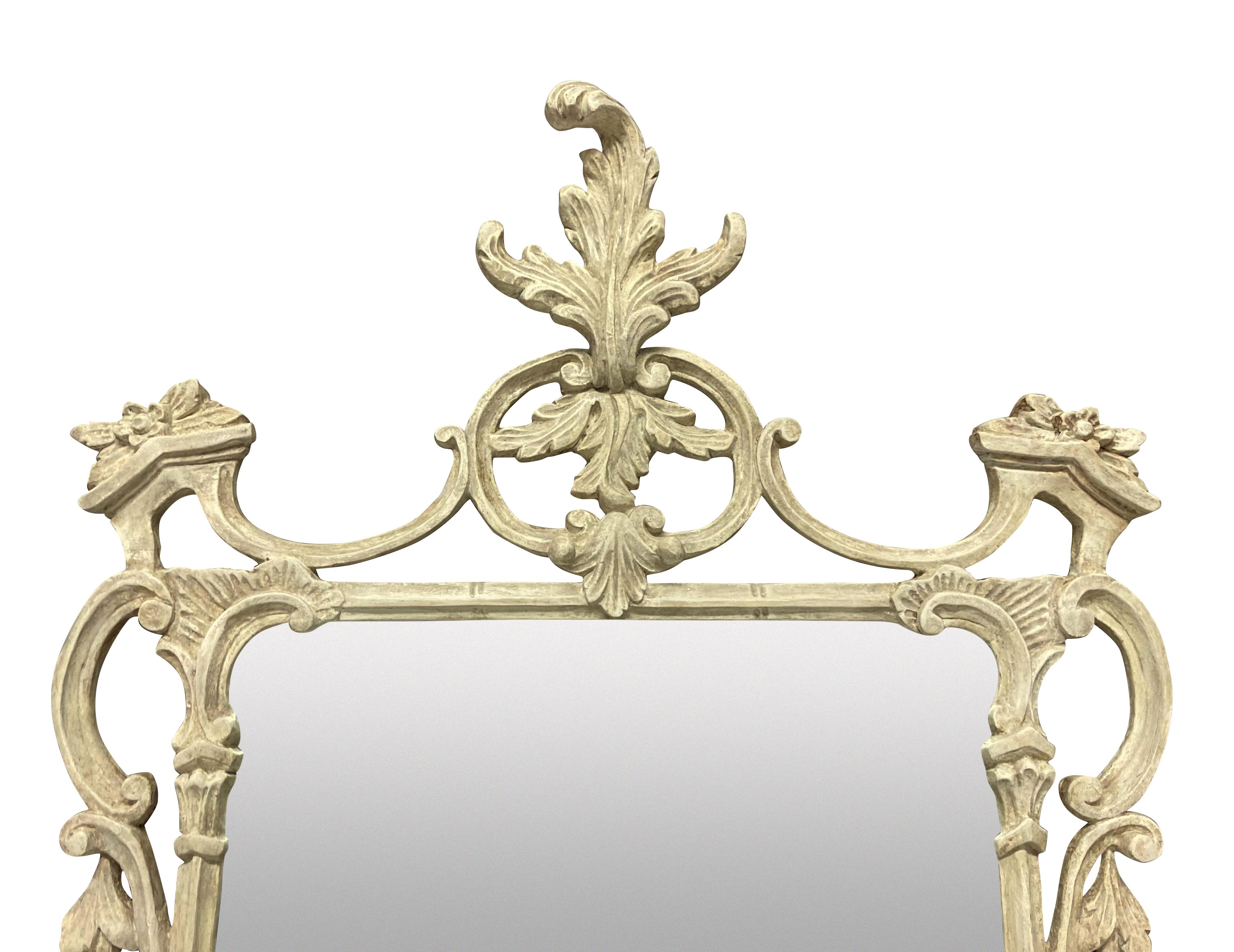 English Carved & Painted Chippendale Style Mirror In Good Condition In London, GB