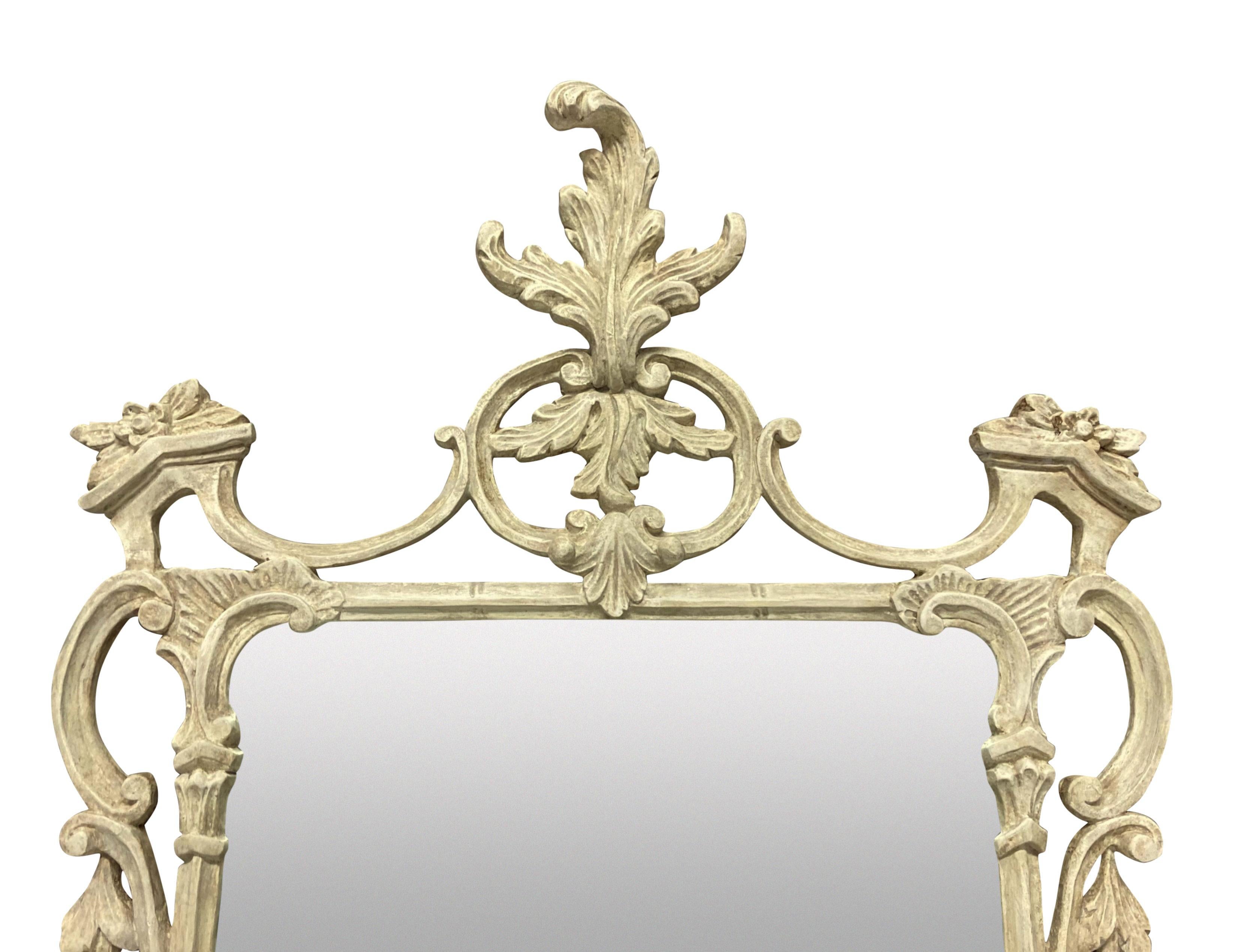 English Carved & Painted Chippendale Style Mirror In Good Condition For Sale In London, GB