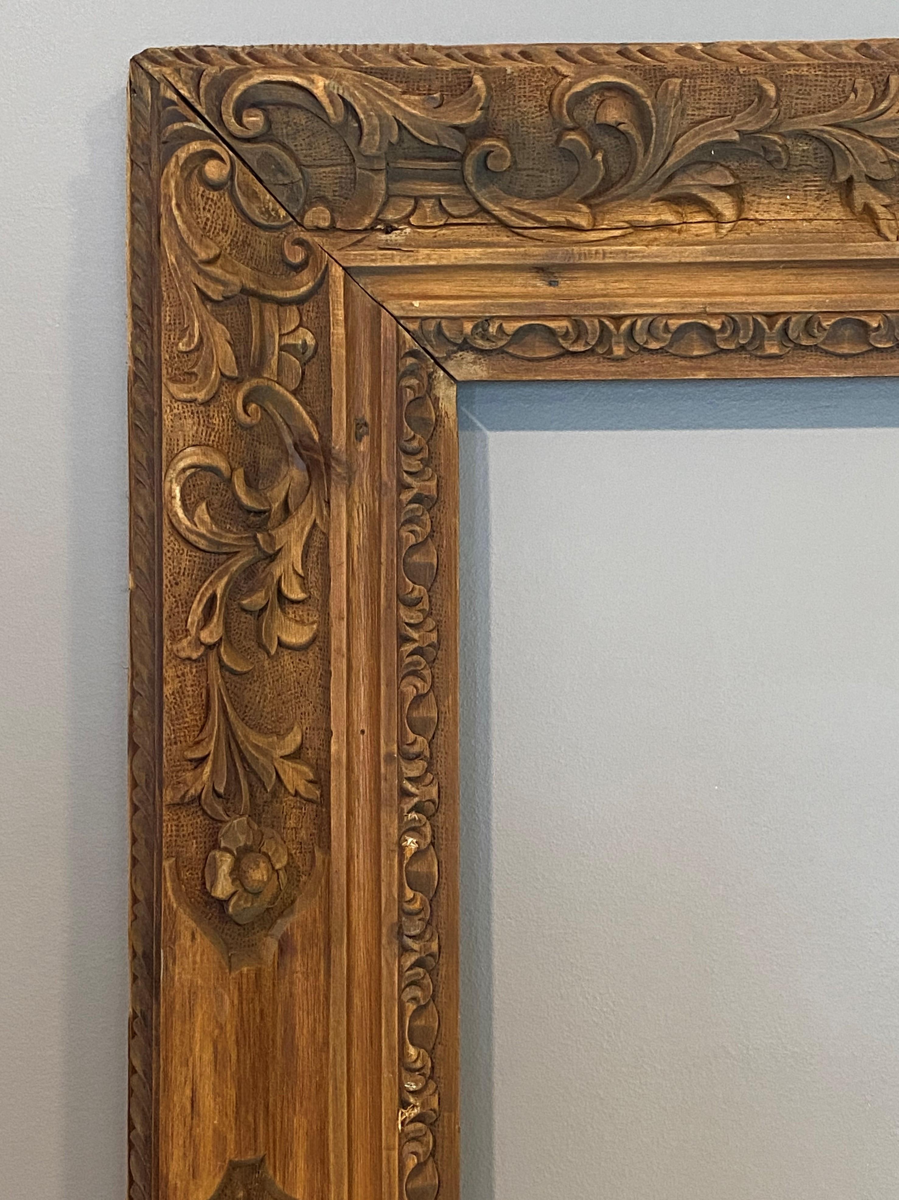 Baroque English Carved Picture Frame, Early 18th Century  Stripped For Sale