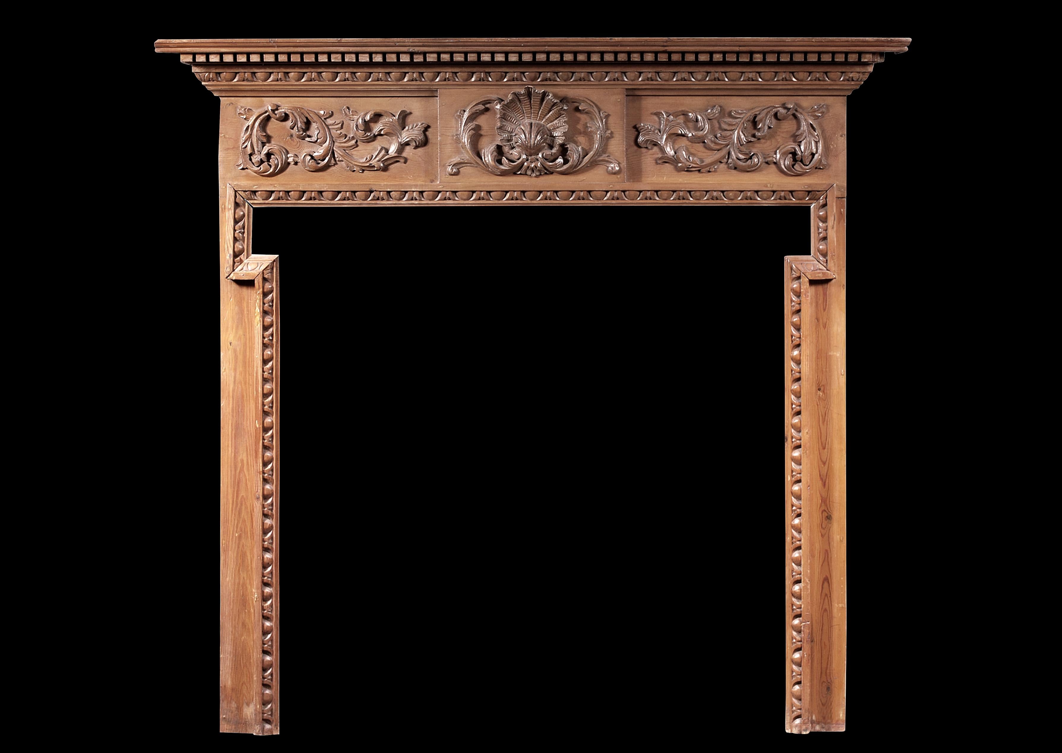 French English Carved Pine Fireplace