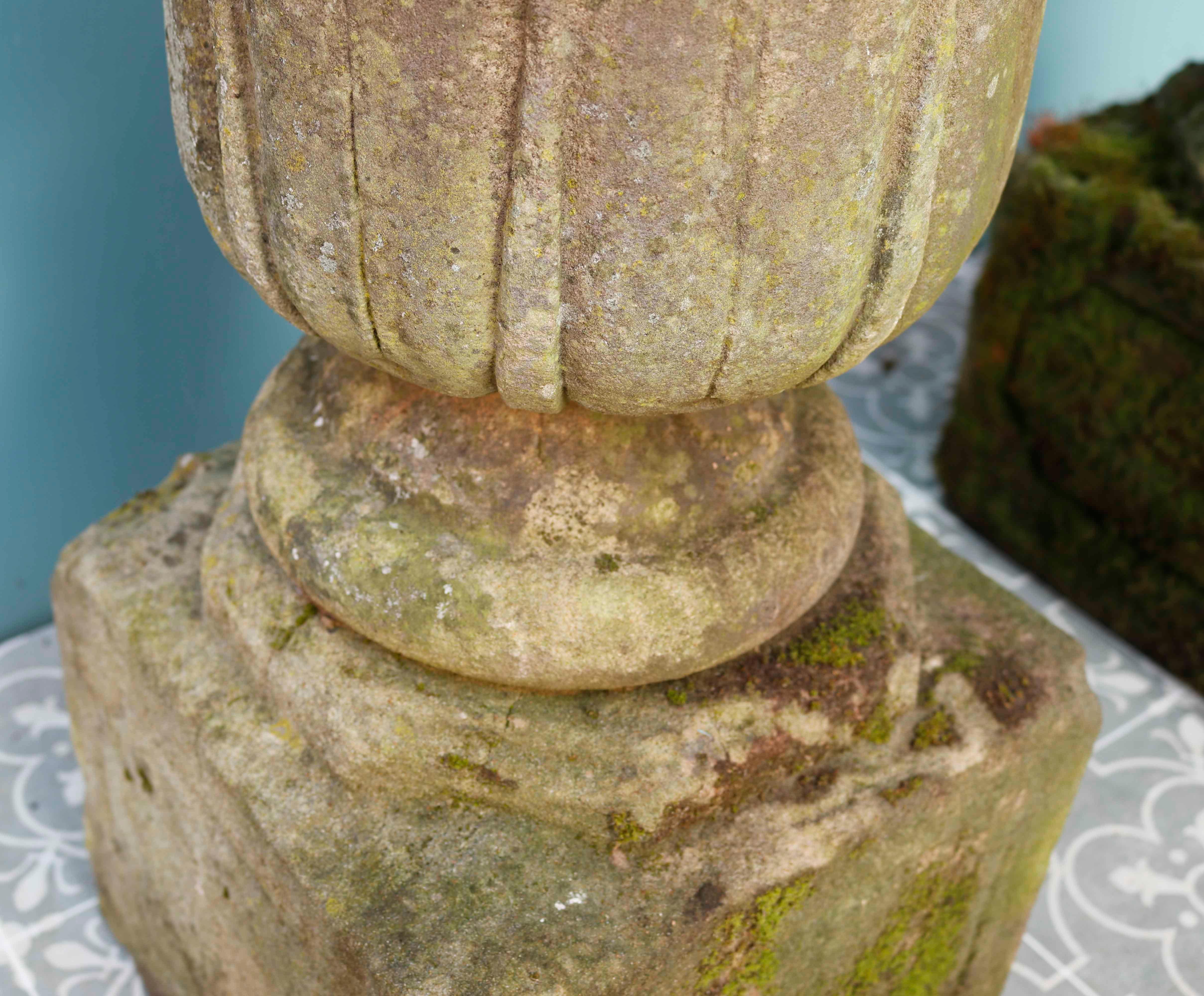 19th Century English Carved Sandstone Weathered  Urns For Sale