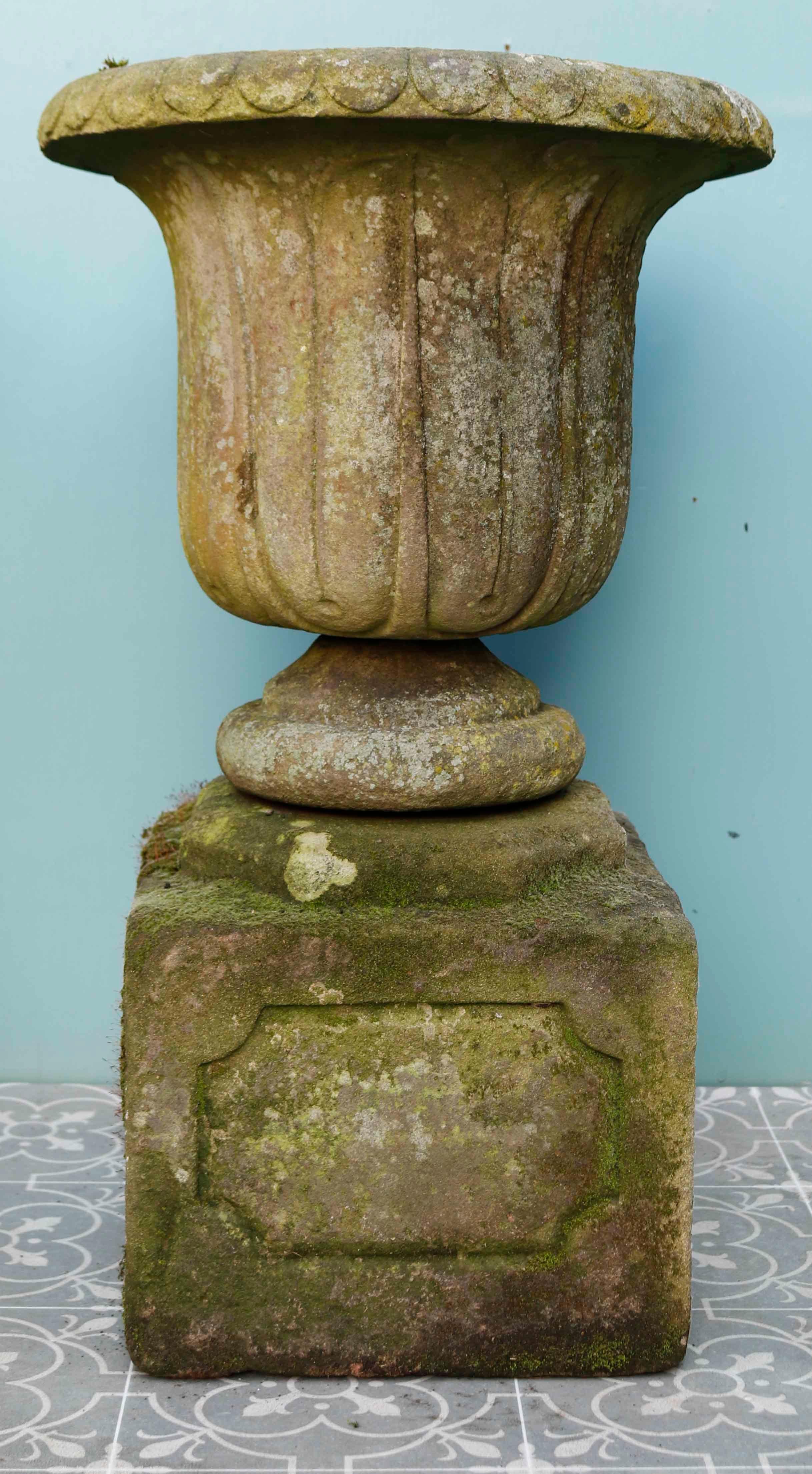 Stone English Carved Sandstone Weathered  Urns For Sale