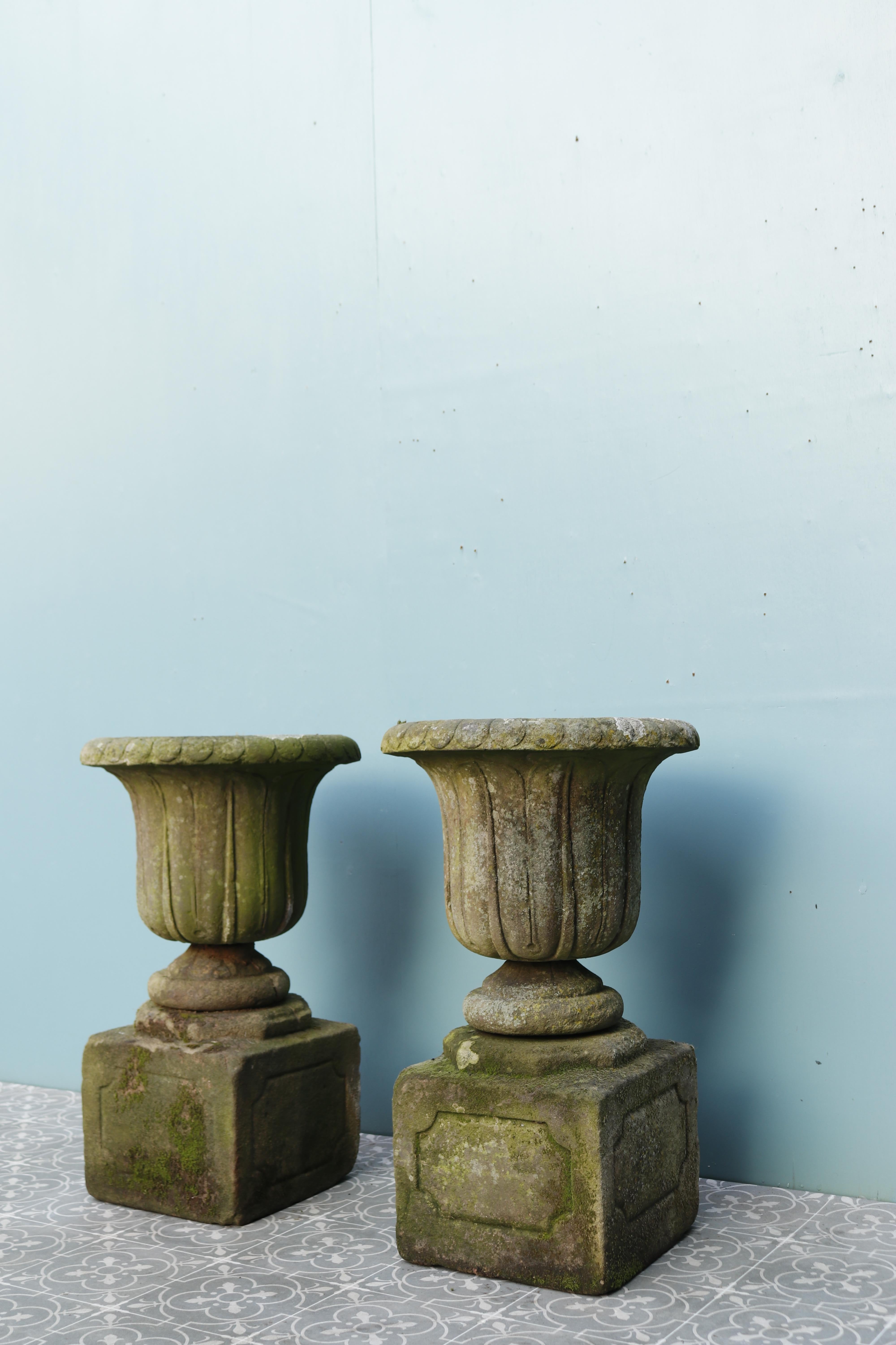 English Carved Sandstone Weathered  Urns For Sale 1
