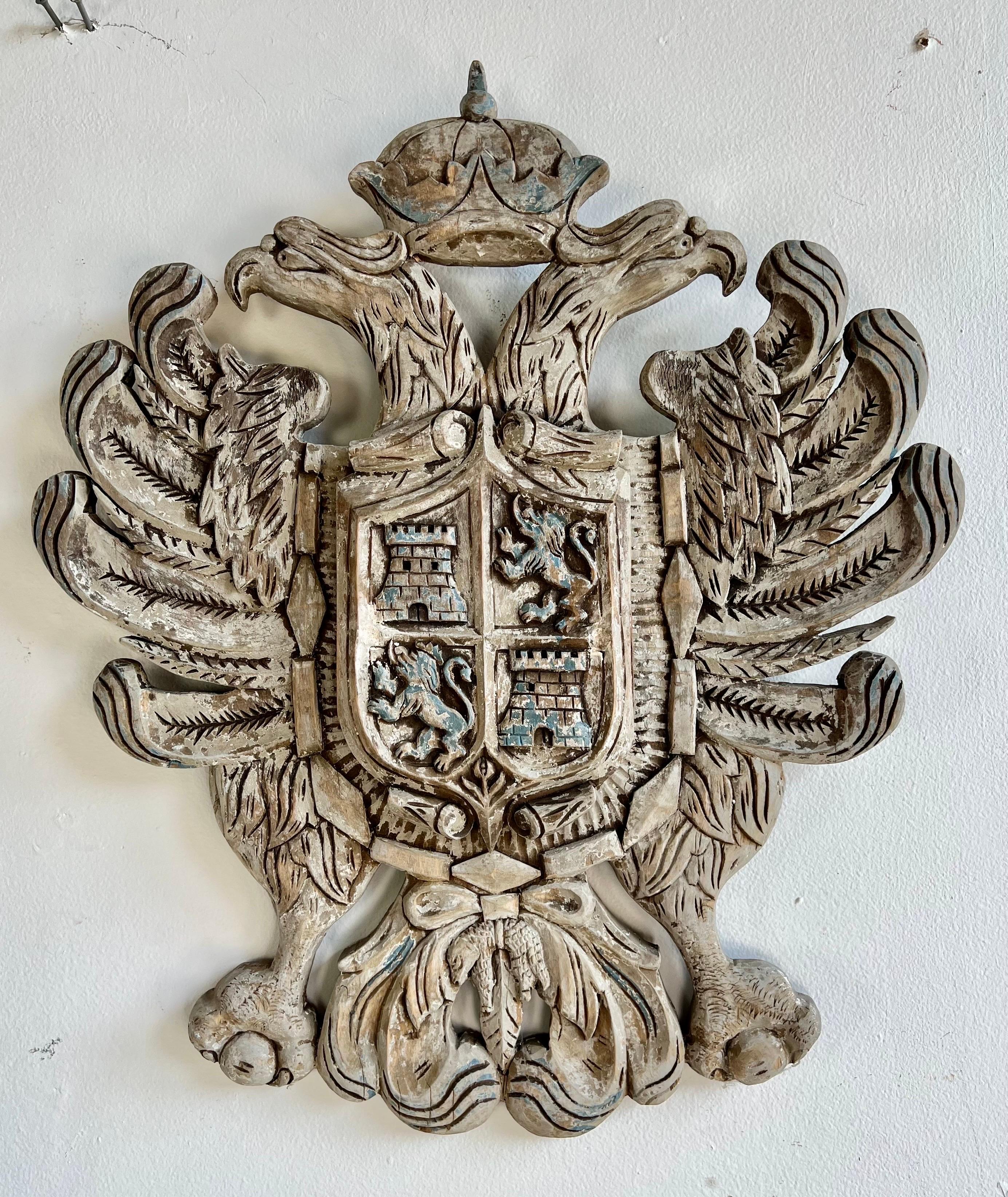 English Carved Shield w/ Coat of Arms C. 1930's 2