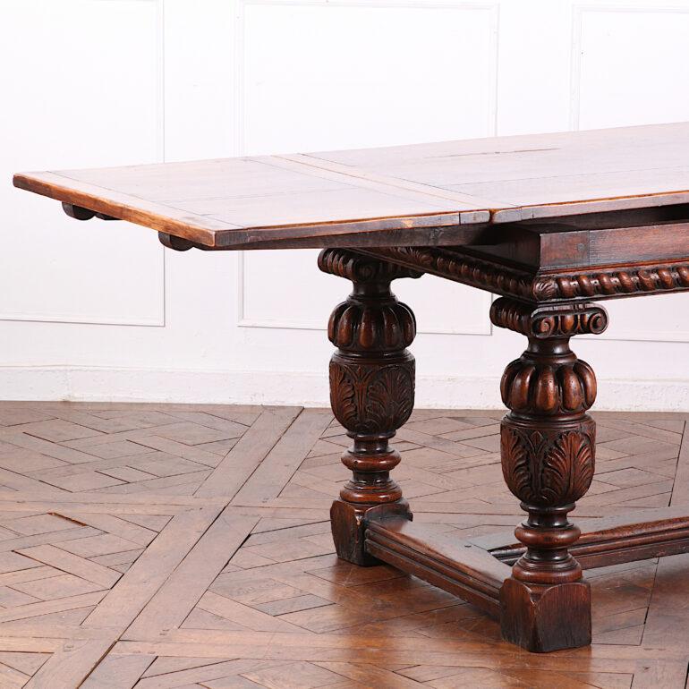 English Carved Solid Oak Draw-Leaf Trestle Table 4