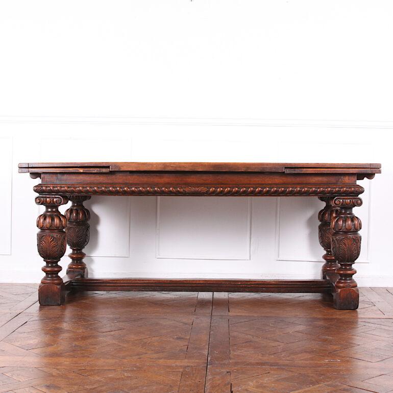 English Carved Solid Oak Draw-Leaf Trestle Table 6