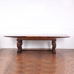 English Carved Solid Oak Draw-Leaf Trestle Table