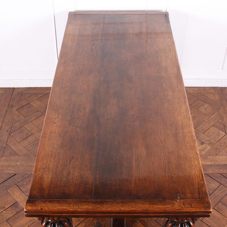 English Carved Solid Oak Draw-Leaf Trestle Table 1