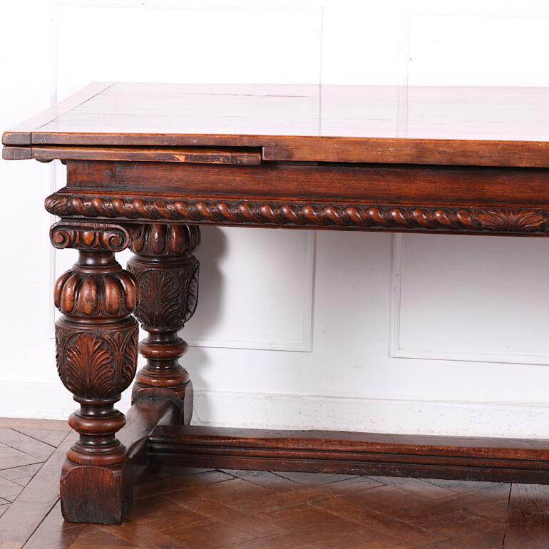English Carved Solid Oak Draw-Leaf Trestle Table 3