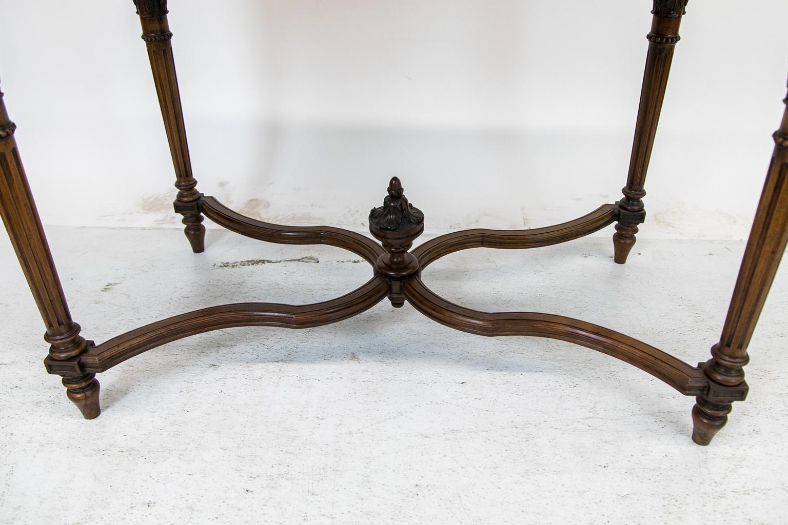 Brass English Carved Walnut Center Table