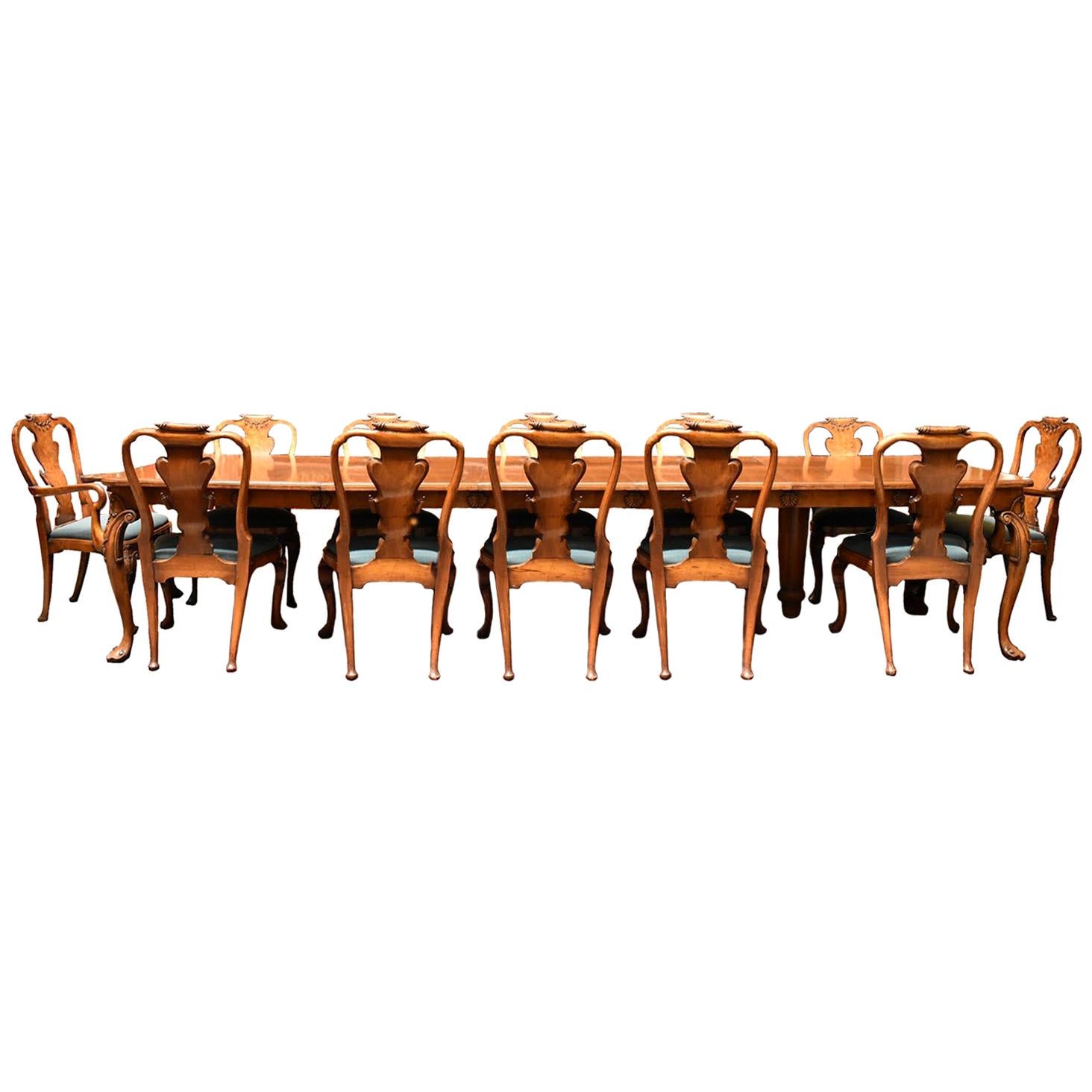 English Carved Walnut Dining Set, 19th Century