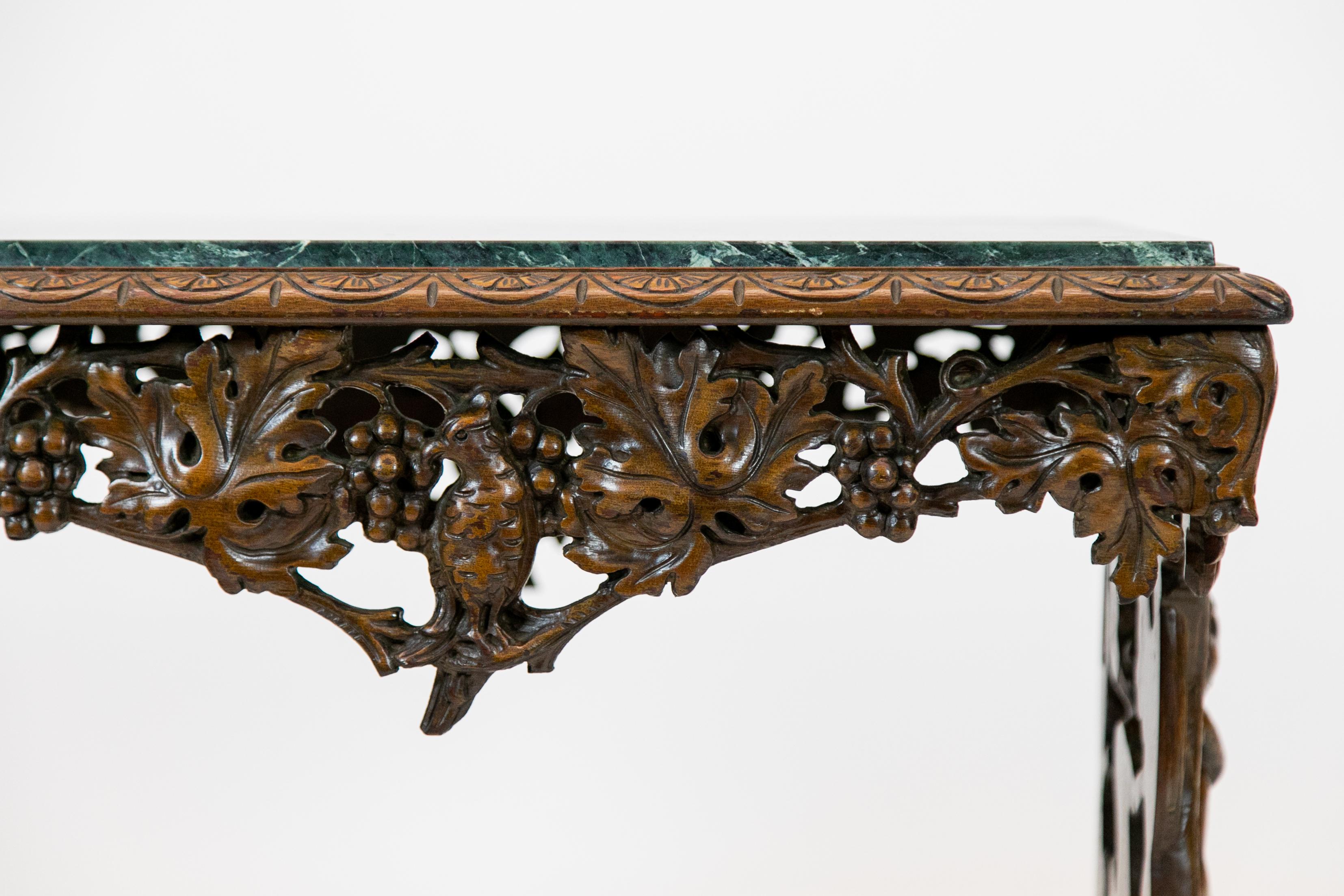 19th Century English Carved Walnut Marble-Top Table For Sale