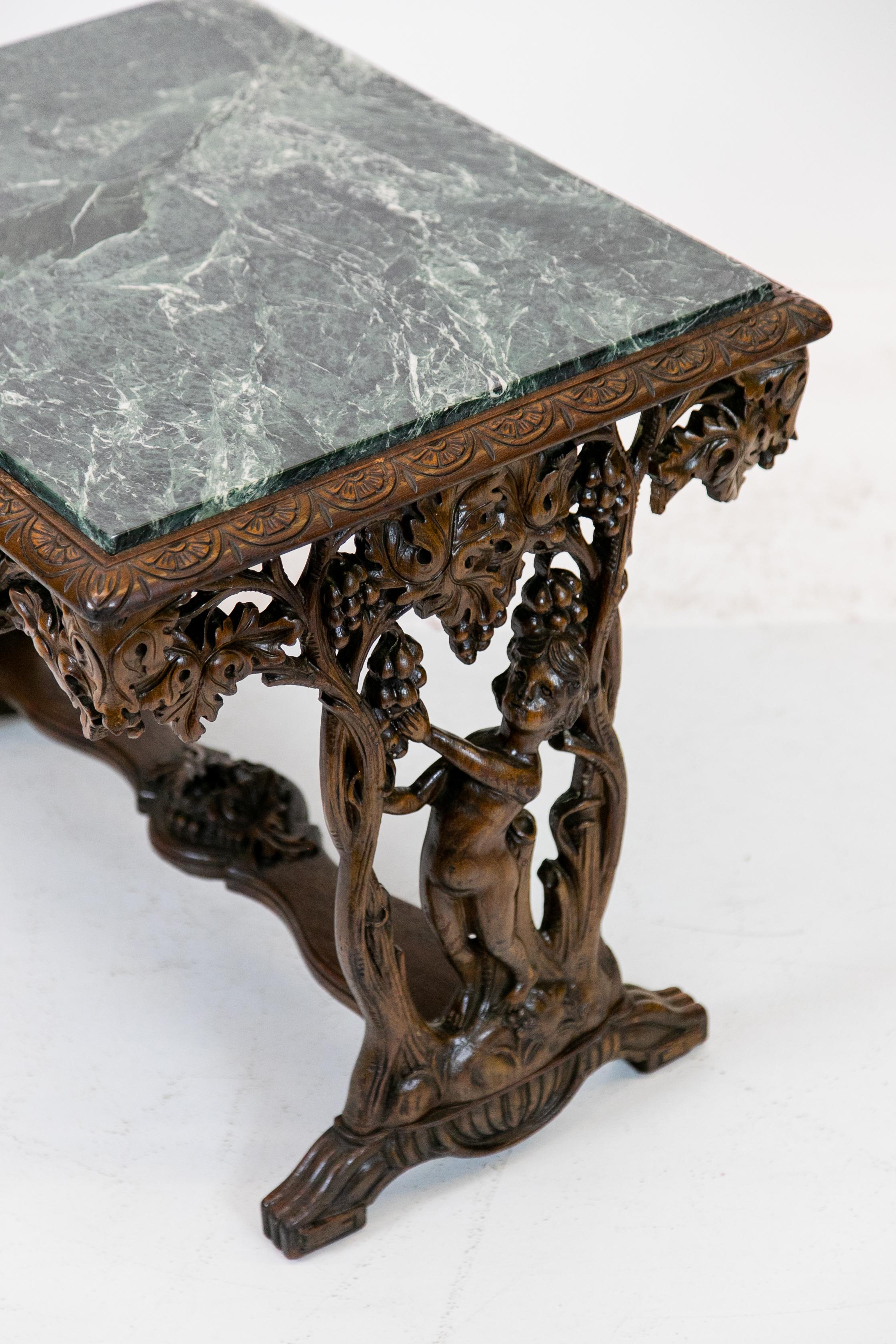 Wood English Carved Walnut Marble-Top Table For Sale