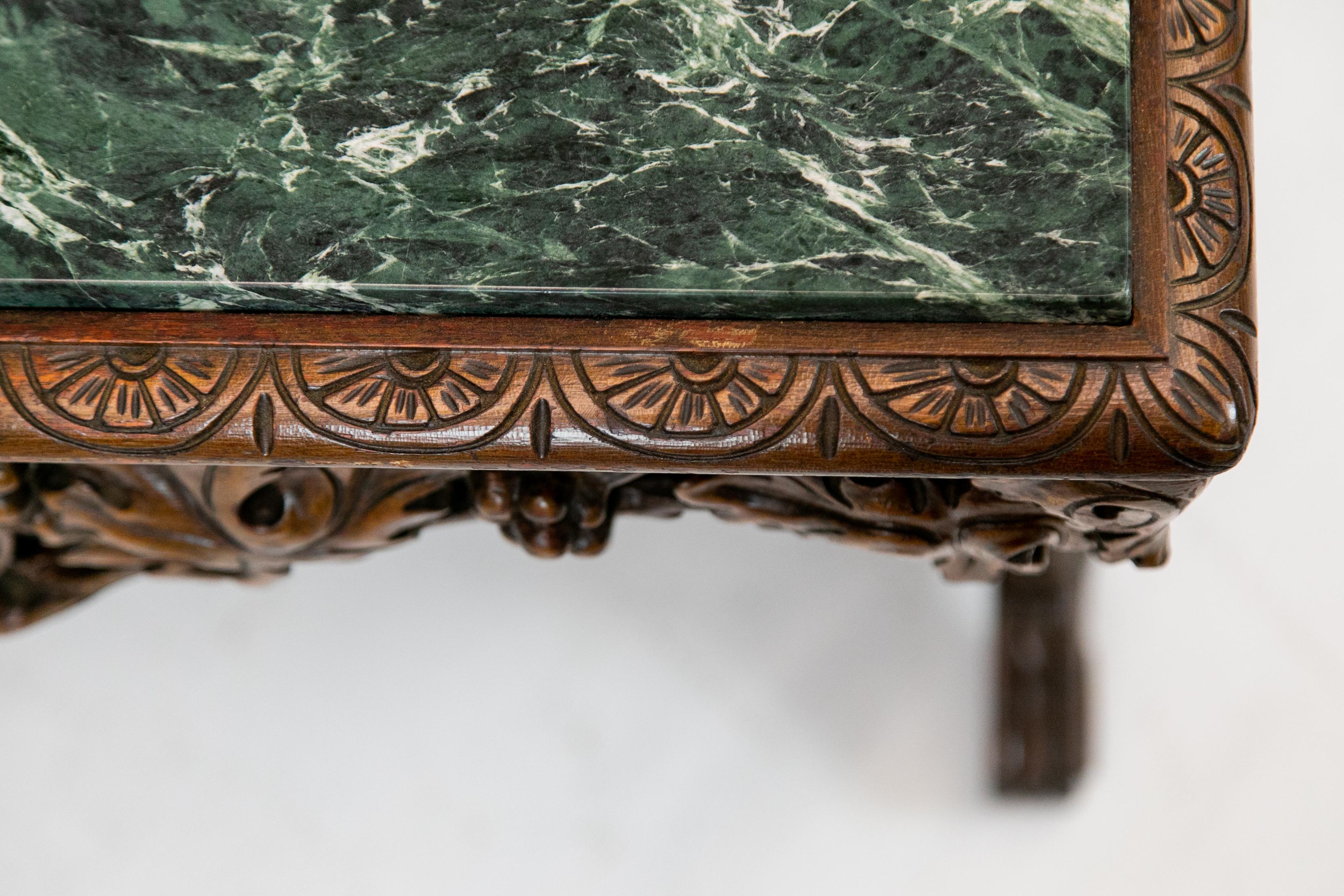 English Carved Walnut Marble-Top Table For Sale 1