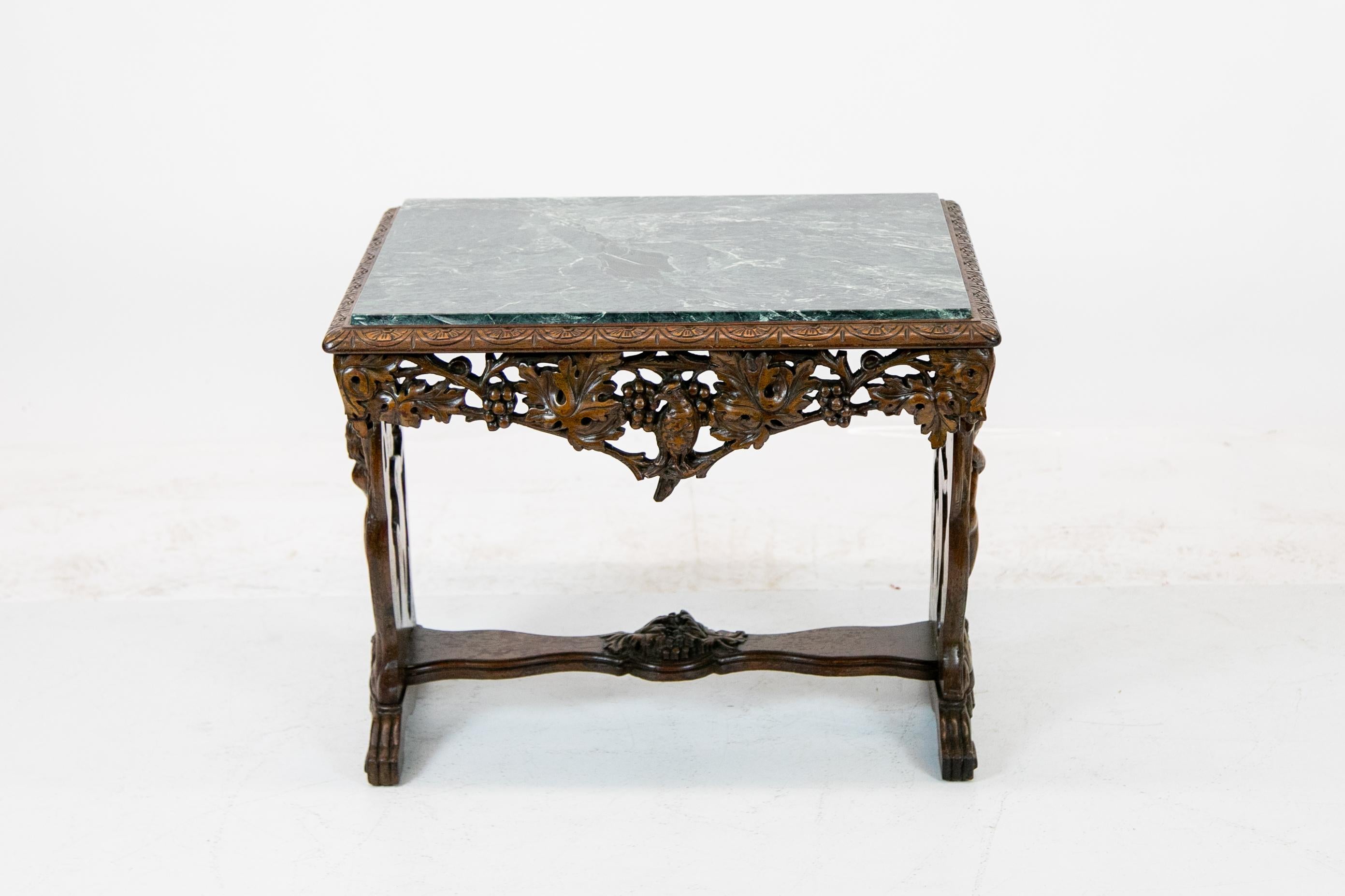 English Carved Walnut Marble-Top Table For Sale 2