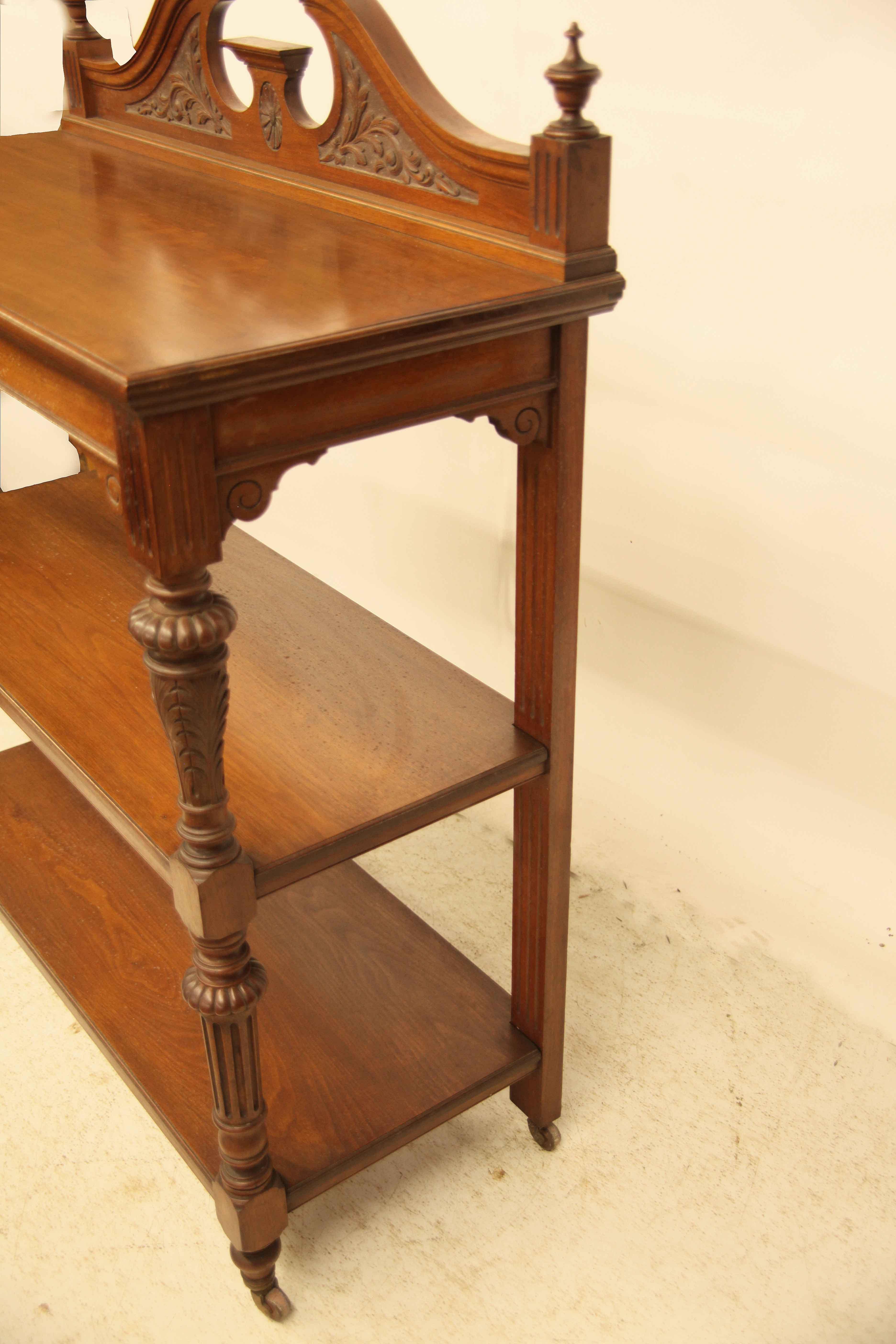 Hand-Carved English Carved Walnut Three Tier Server For Sale