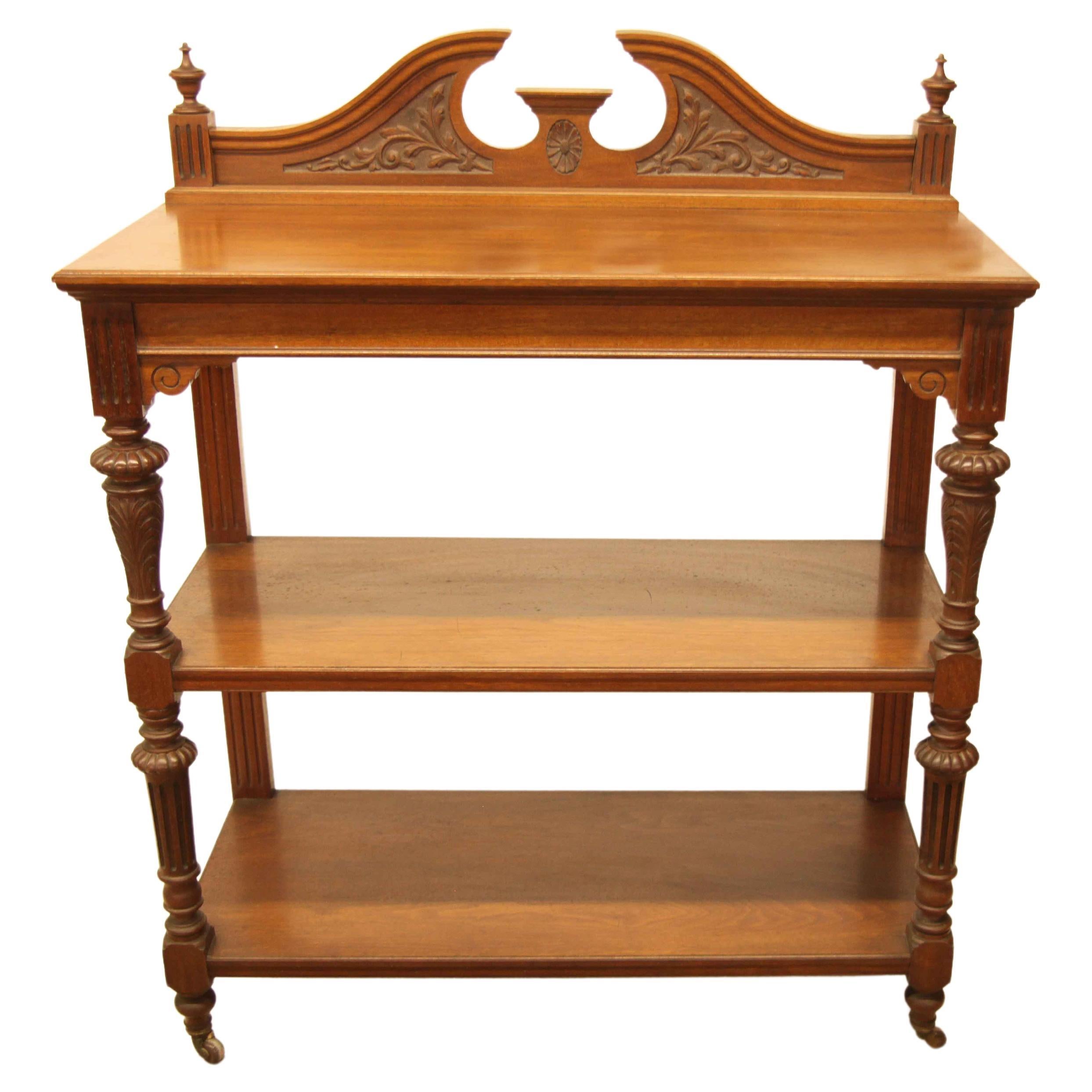 English Carved Walnut Three Tier Server For Sale