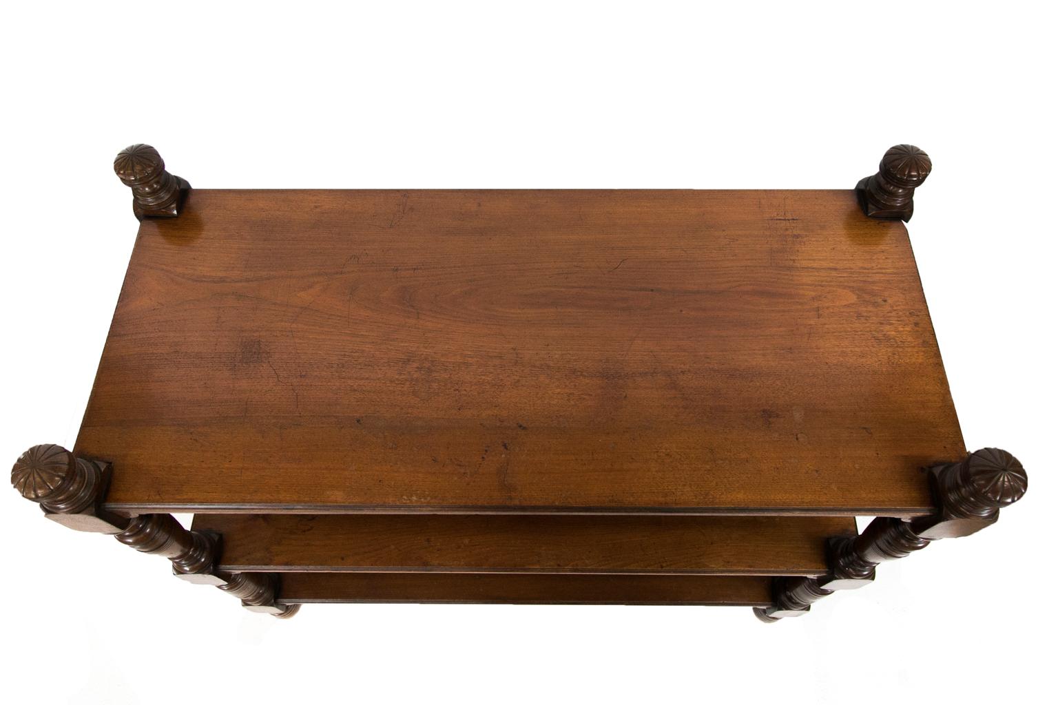 19th Century English Carved Walnut Three-Tier Shelf For Sale