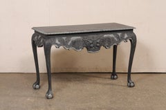 English Carved Wood 4 Ft Console Table w/Fruit Basket Carved Apron, Dark Gray
